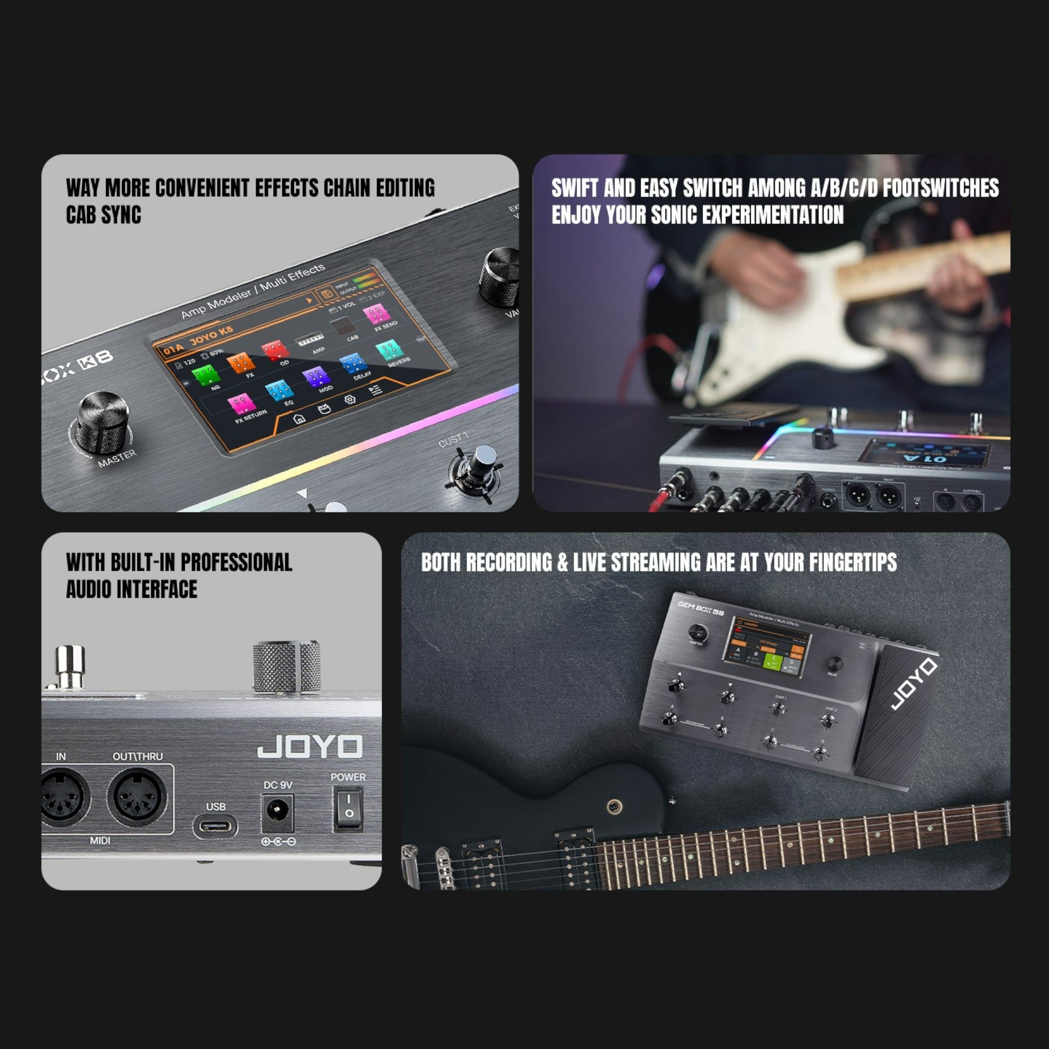 Joyo GEMBOX K8 Guitar Amp Modeller Multi-Effects Processor w/ Built-In USB-C Audio Interface & Expression Pedal - GEMBOXK8