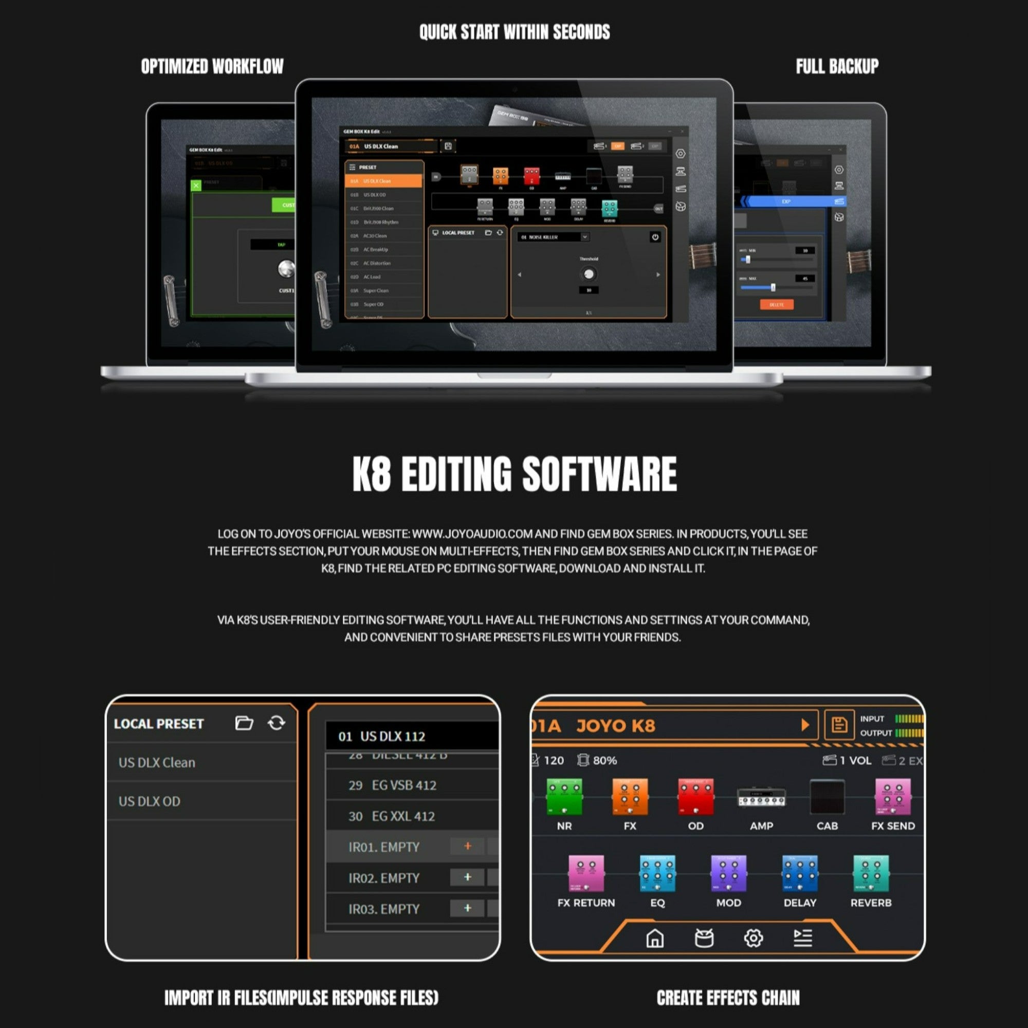 Joyo GEMBOX K8 Guitar Amp Modeller Multi-Effects Processor w/ Built-In USB-C Audio Interface & Expression Pedal - GEMBOXK8
