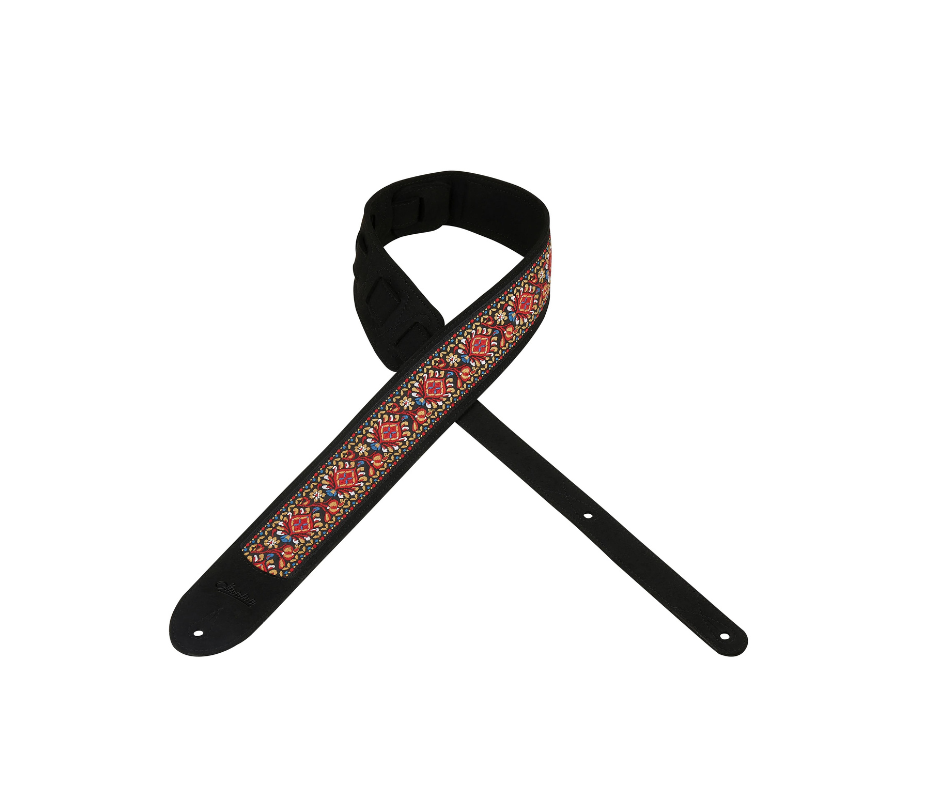 Amumu LE20BK Suede Leather Jacquard Cotton Inlay Black Guitar Strap