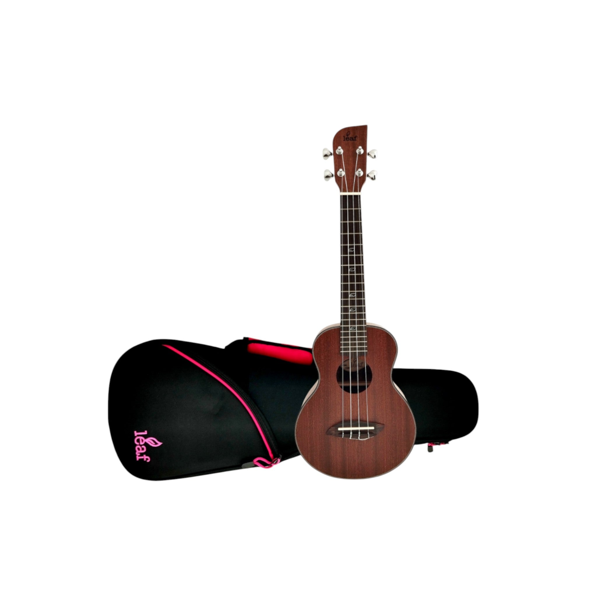 Leaf Series C100 All-Mahogany Concert Ukulele, Satin + 10mm Padded Gig Bag in Pink + Stand