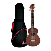 Leaf Series C100 All-Mahogany Concert Ukulele, Satin + 10mm Padded Gig Bag in Pink + Stand
