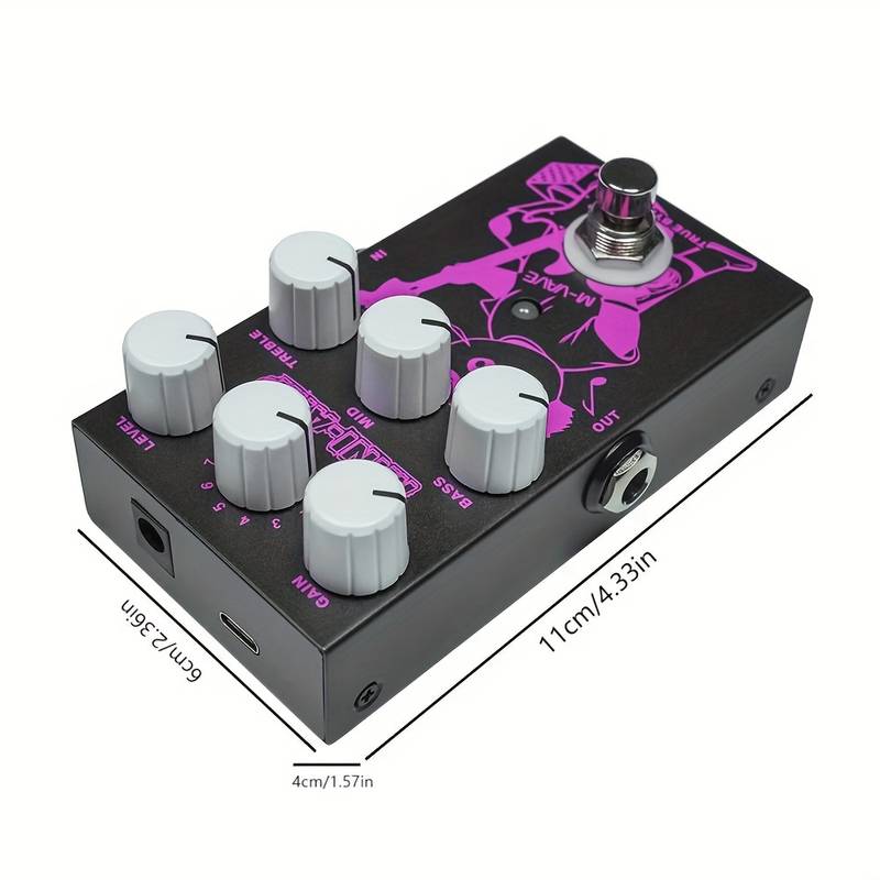 M-VAVE MINI-AMP Pre-amp Simulation Guitar Effect Pedal with Bonus Patch Cables - MINIAMPP014015M