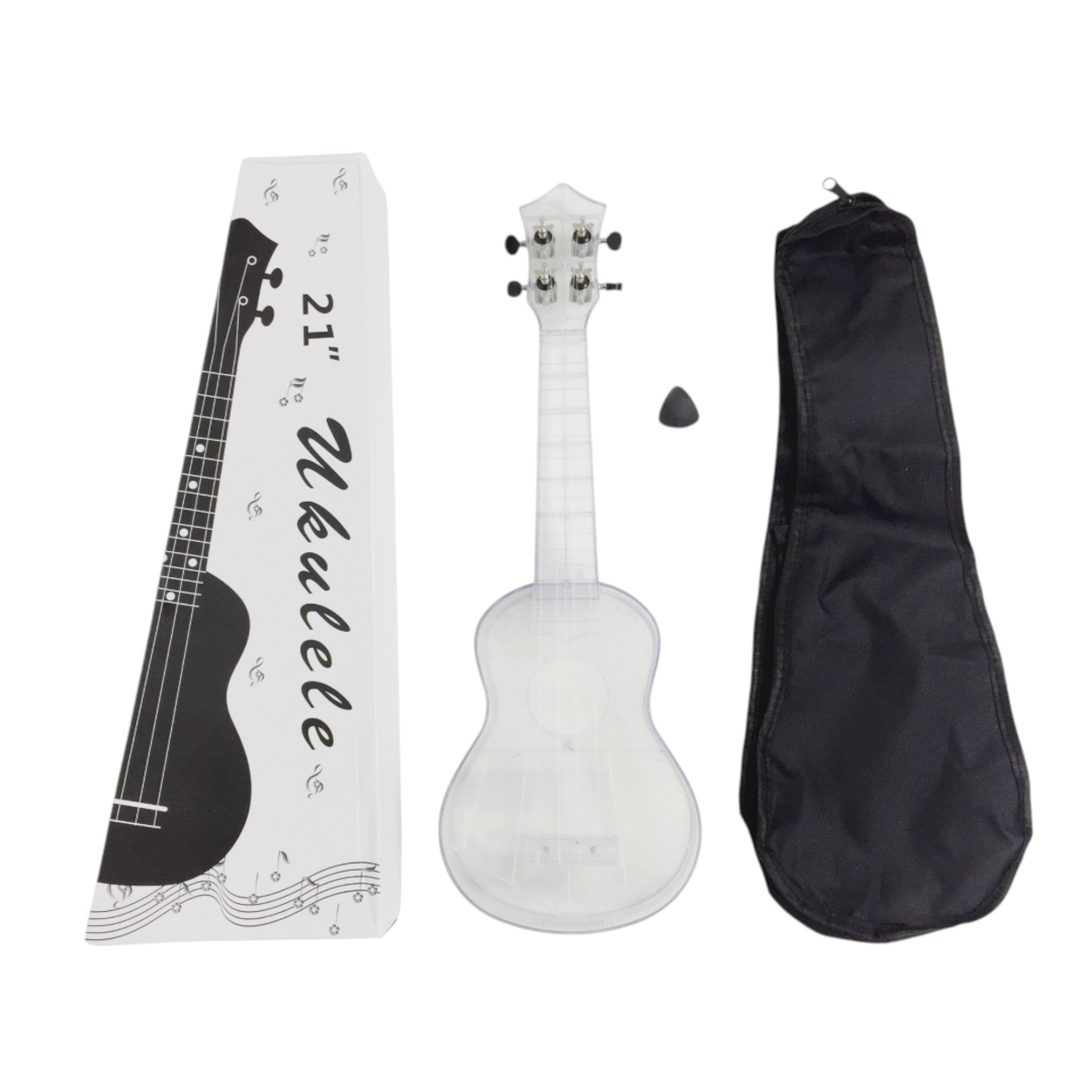 OEM Transparent 15-Fret Soprano Ukulele - Blue/Clear/Pink UK11 + Stand