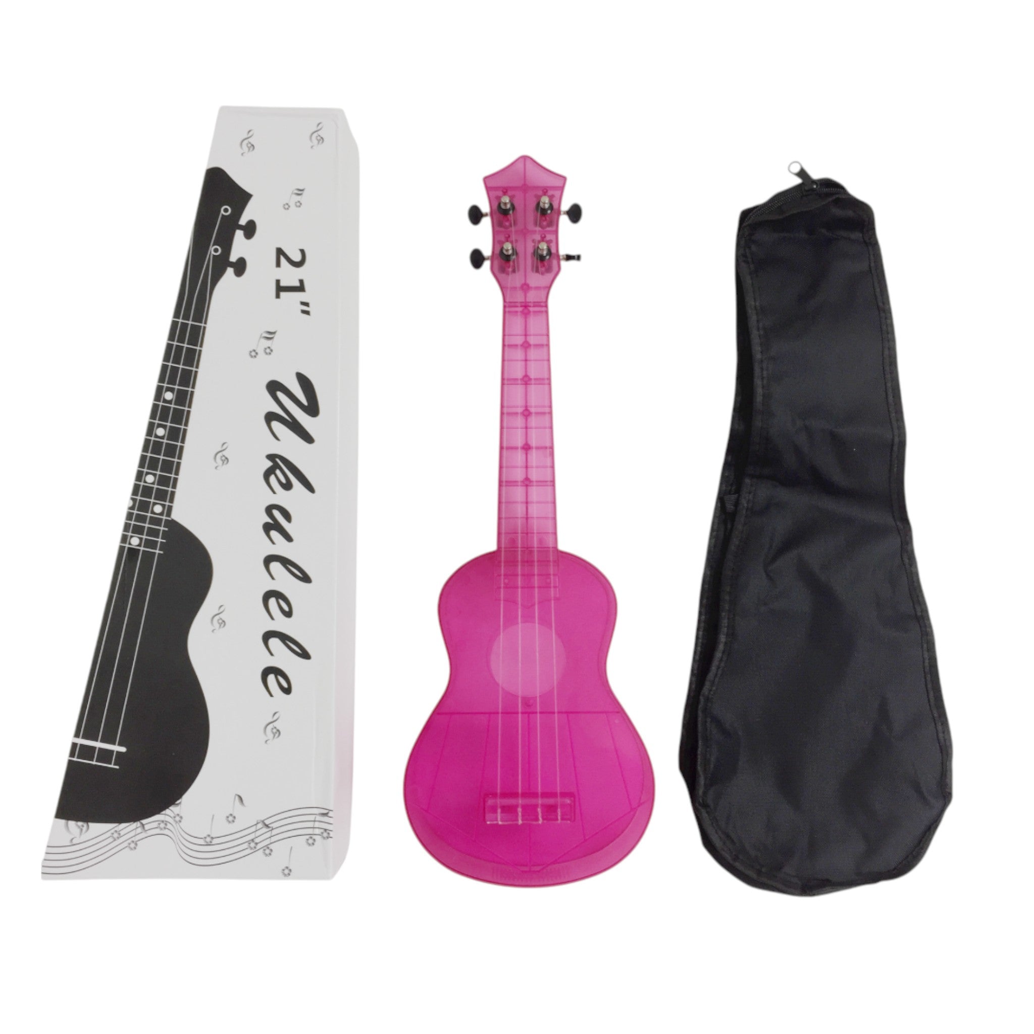 OEM Transparent 15-Fret Soprano Ukulele - Blue/Clear/Pink UK11 + Stand