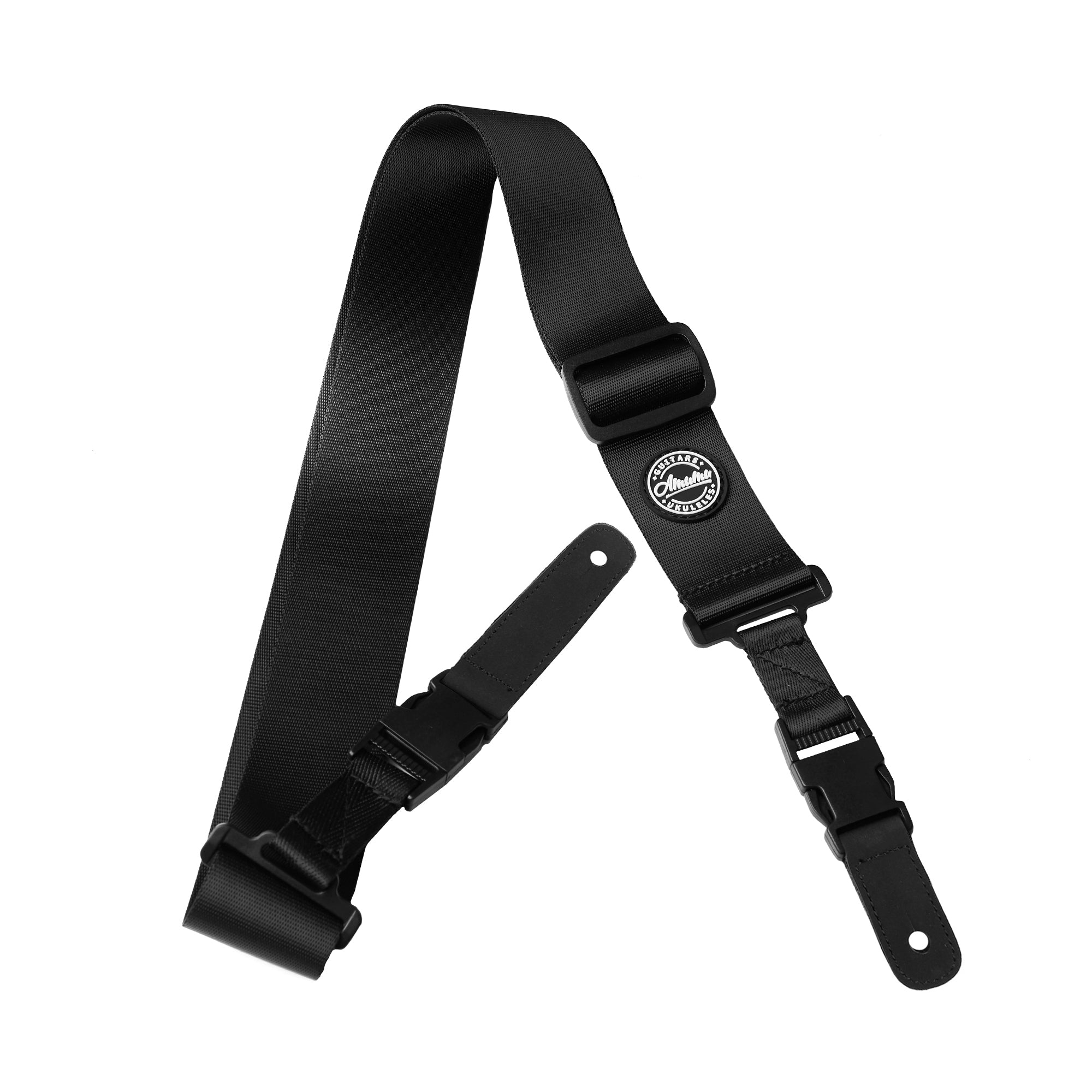 Amumu PA01WBK Seatbelt Guitar Strap with Clip Black Nylon