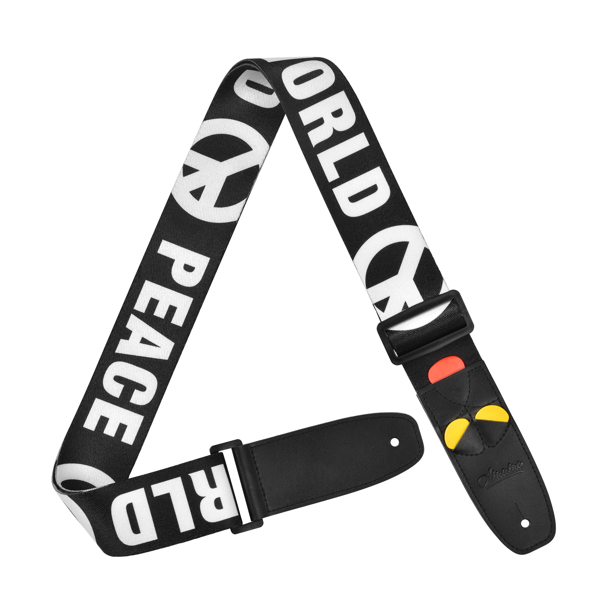Amumu PC09PWT World Peace Guitar Strap White Polyester Cotton