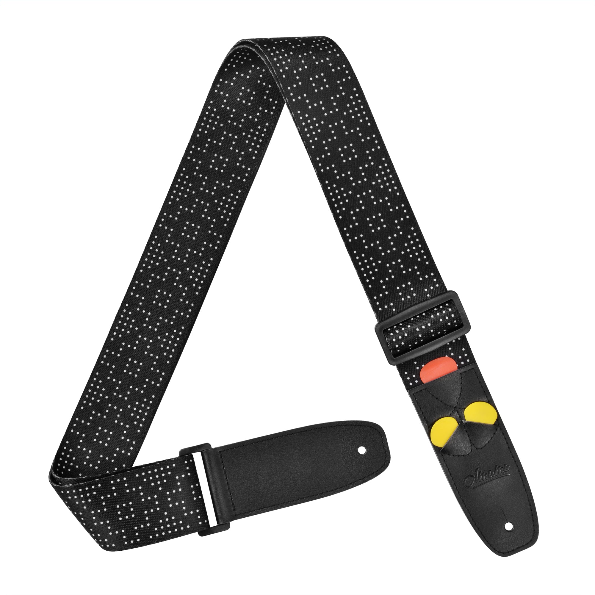 Amumu PC12PBK White Dots Guitar Strap Black Polyester Cotton