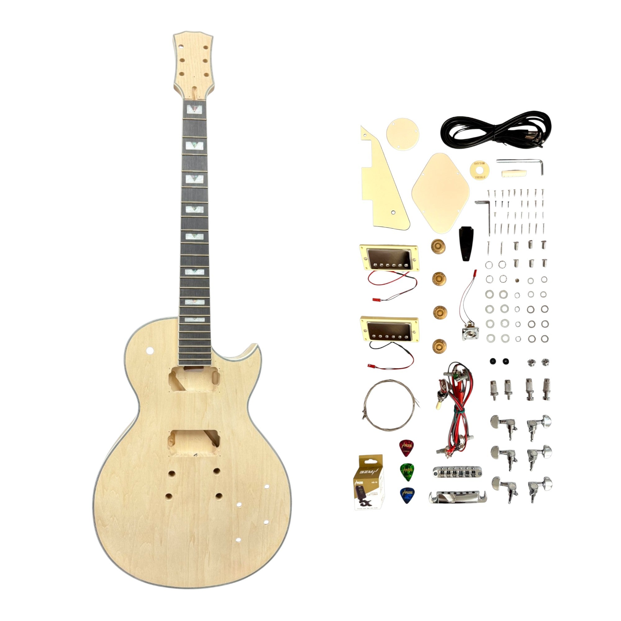 E238DIY Arched Top Solid Basswood Body Maple Set-Neck HLP H-H Electric Guitar DIY Kit - Complete No-Soldering w/ 3-Ply Ivory Trims & Chrome Hardware