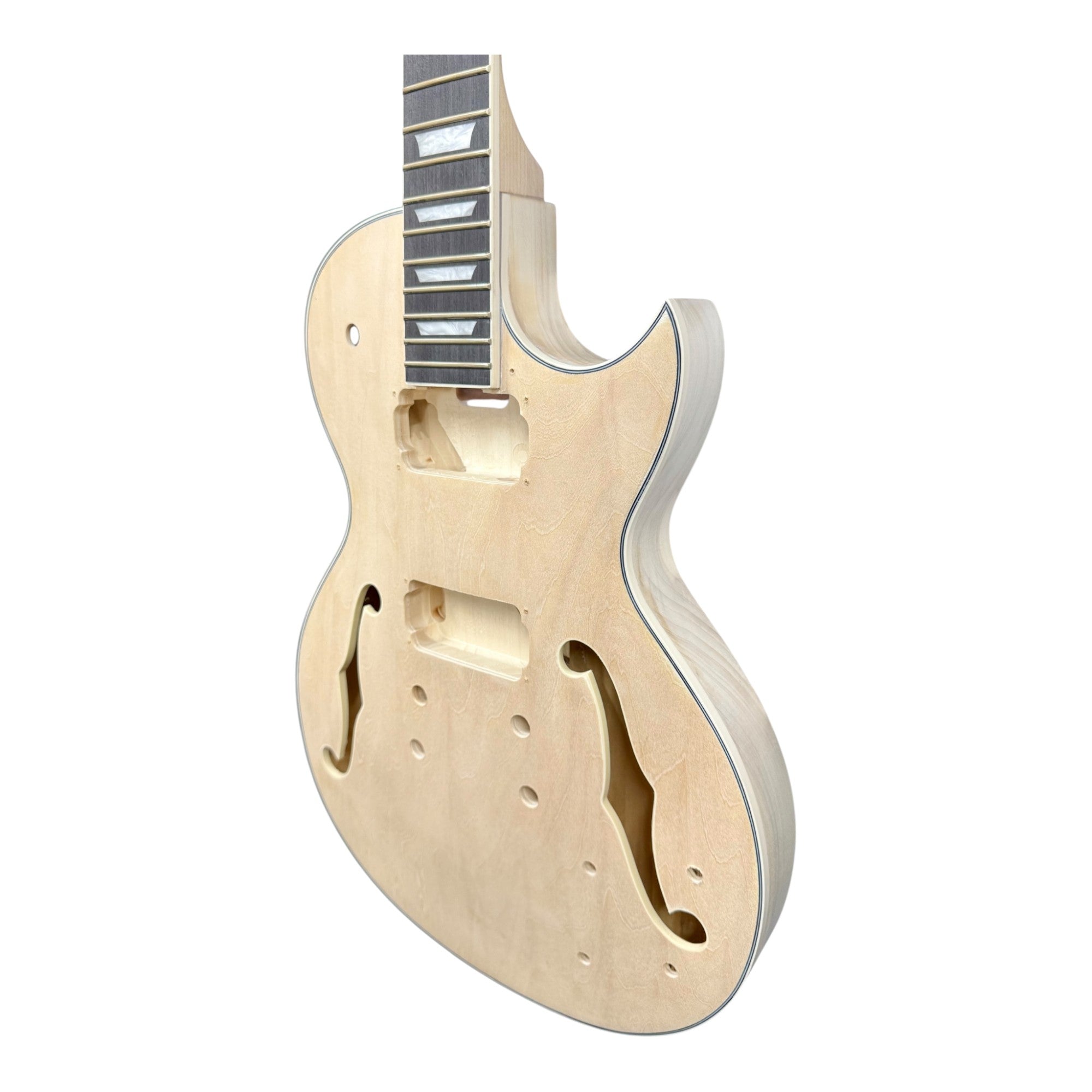 E239DIY Semi-Hollow Basswood Body Maple Set-Neck HLP H-H Electric Guitar DIY Kit - Complete No-Soldering w/ 3-Ply Ebony Trims & Chrome Hardware