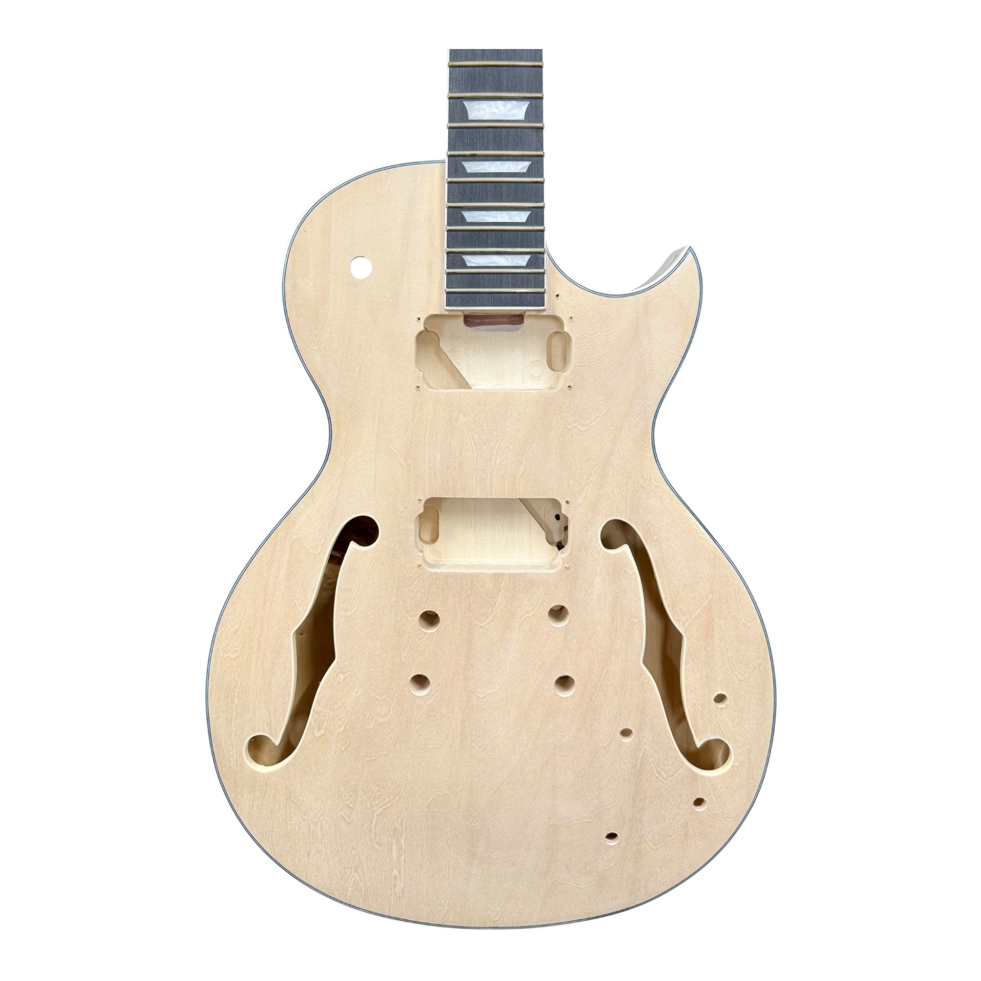 E239DIY Semi-Hollow Basswood Body Maple Set-Neck HLP H-H Electric Guitar DIY Kit - Complete No-Soldering w/ 3-Ply Ebony Trims & Chrome Hardware