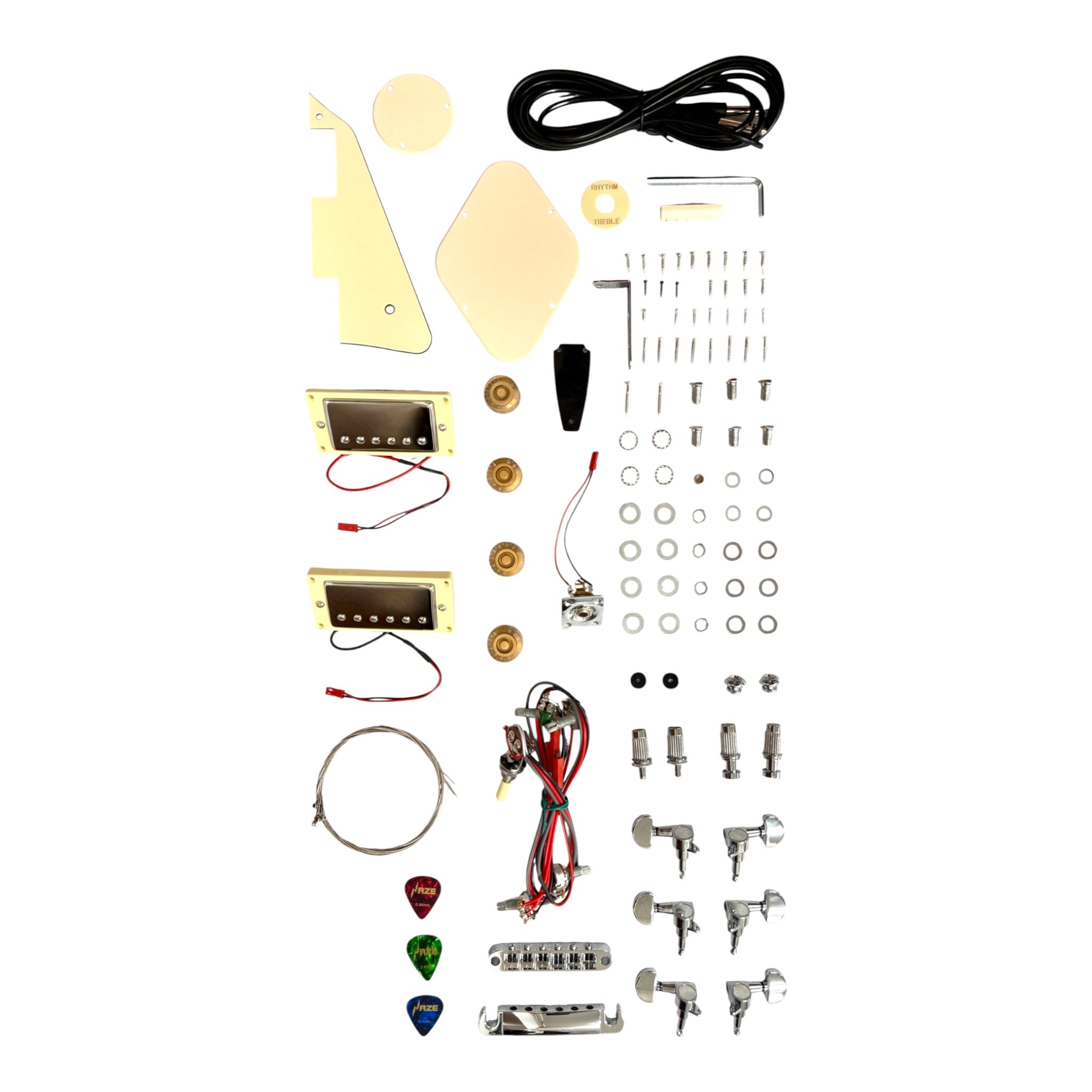 E238DIY Arched Top Solid Basswood Body Maple Set-Neck HLP H-H Electric Guitar DIY Kit - Complete No-Soldering w/ 3-Ply Ivory Trims & Chrome Hardware