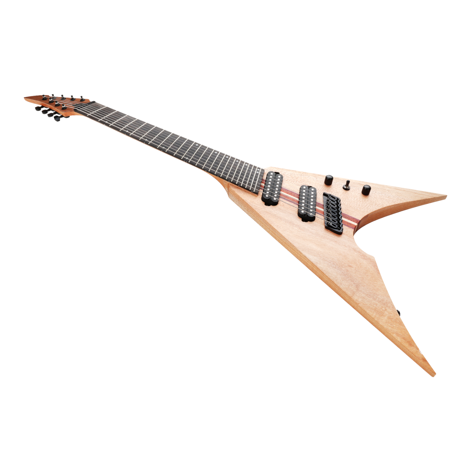 Caraya FV8MS Woodgrain "Nightshade" 8-String V-Shaped Electric Guitar