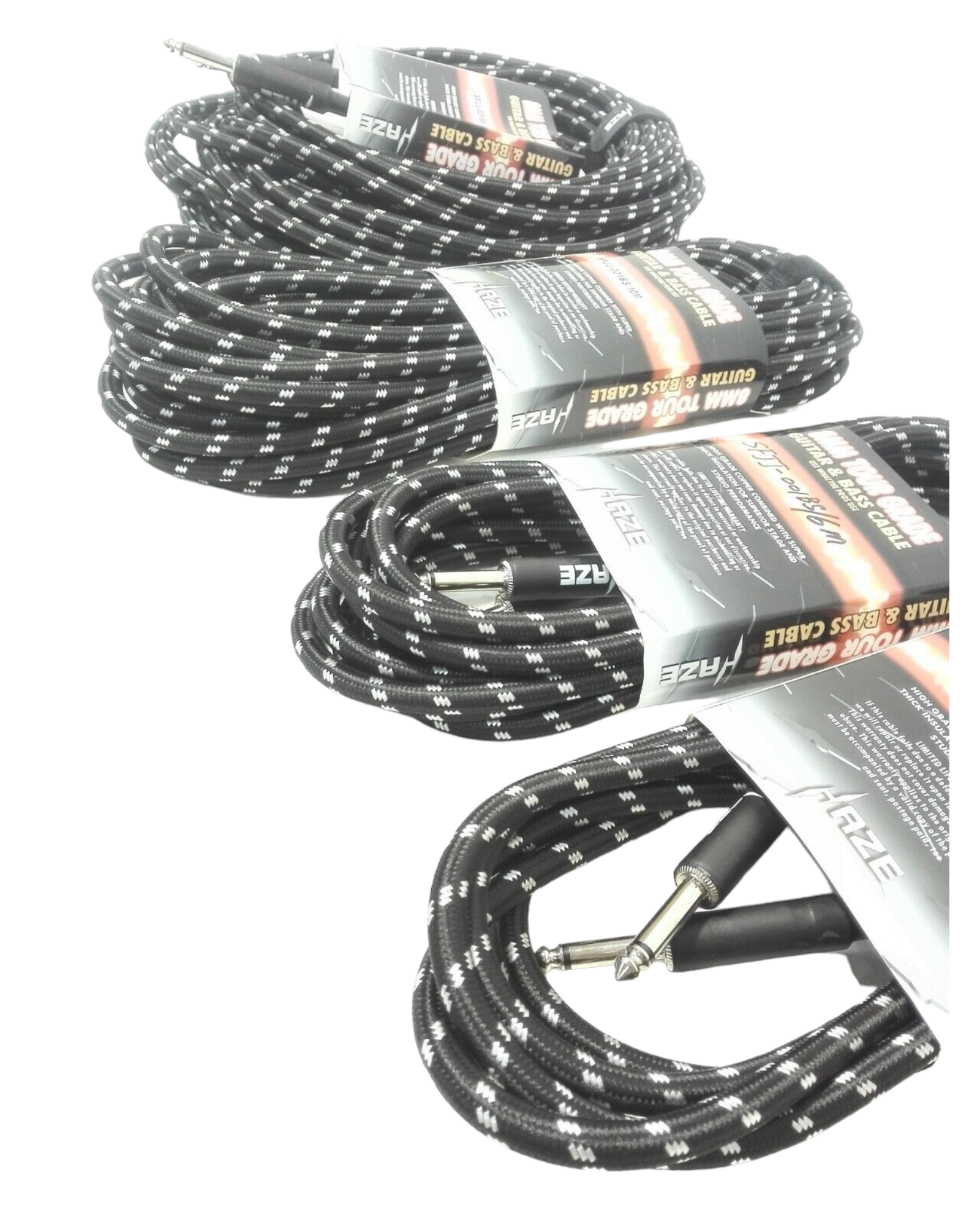 Haze Tour Grade Braided Tweed Guitar/Instrument Cable/Lead,3m,6m,10m,15m Black+Silver SFJJ-001