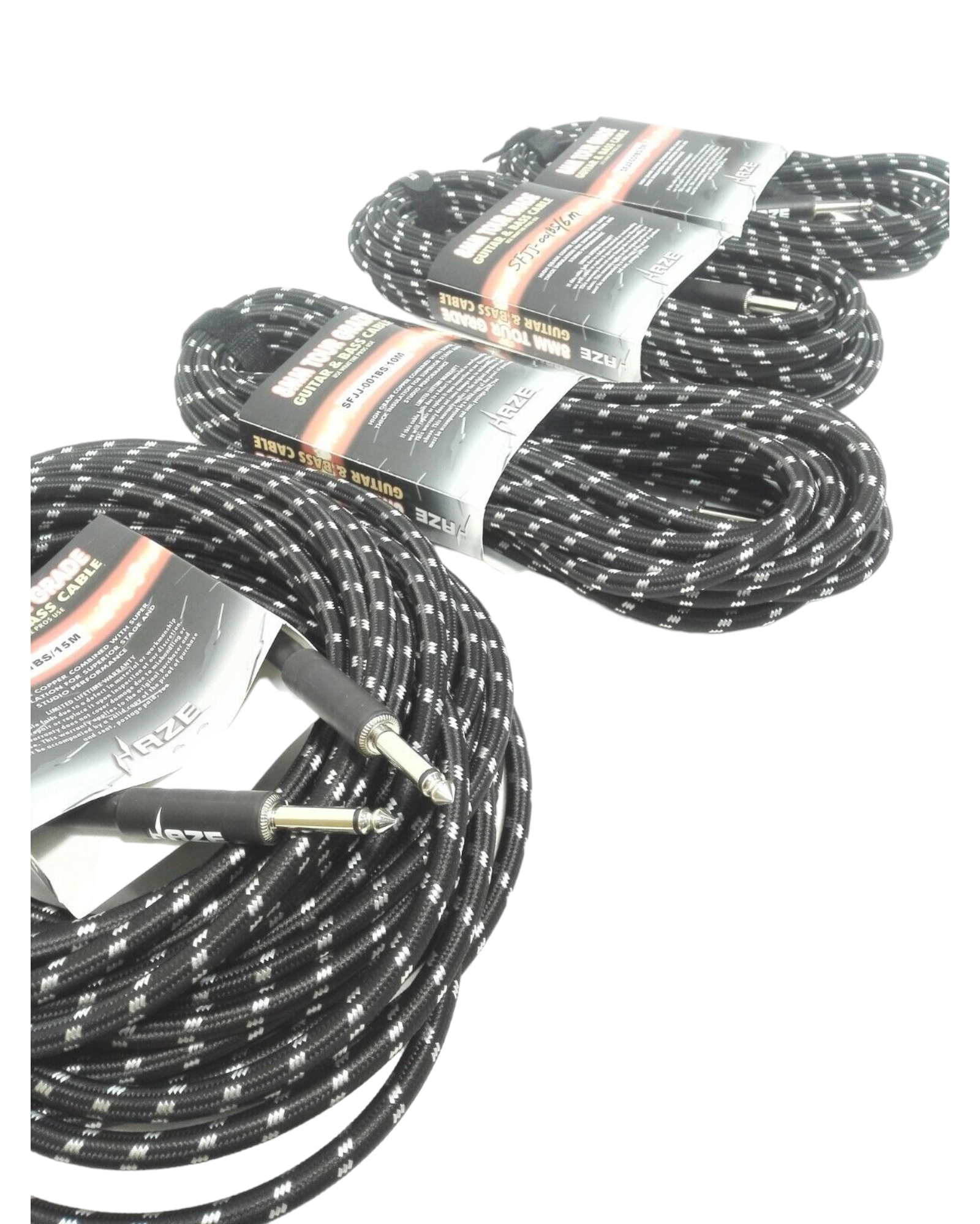 Haze Tour Grade Braided Tweed Guitar/Instrument Cable/Lead,3m,6m,10m,15m Black+Silver SFJJ-001
