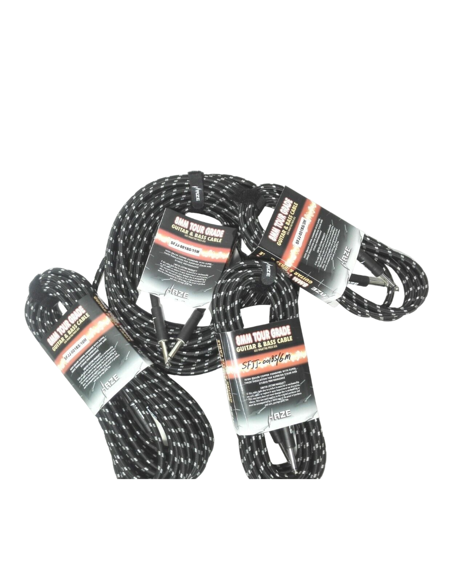 Haze Tour Grade Braided Tweed Guitar/Instrument Cable/Lead,3m,6m,10m,15m Black+Silver SFJJ-001