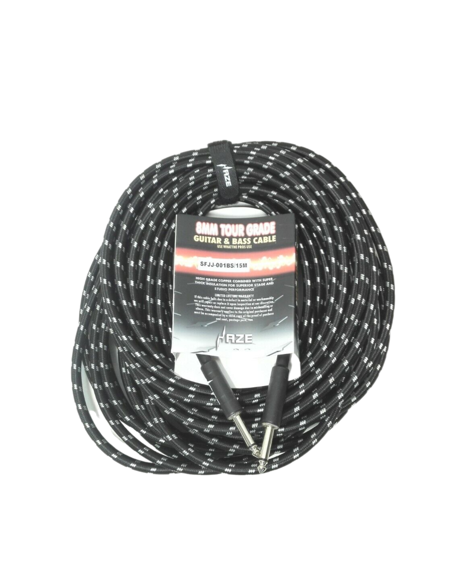 Haze Tour Grade Braided Tweed Guitar/Instrument Cable/Lead,3m,6m,10m,15m Black+Silver SFJJ-001