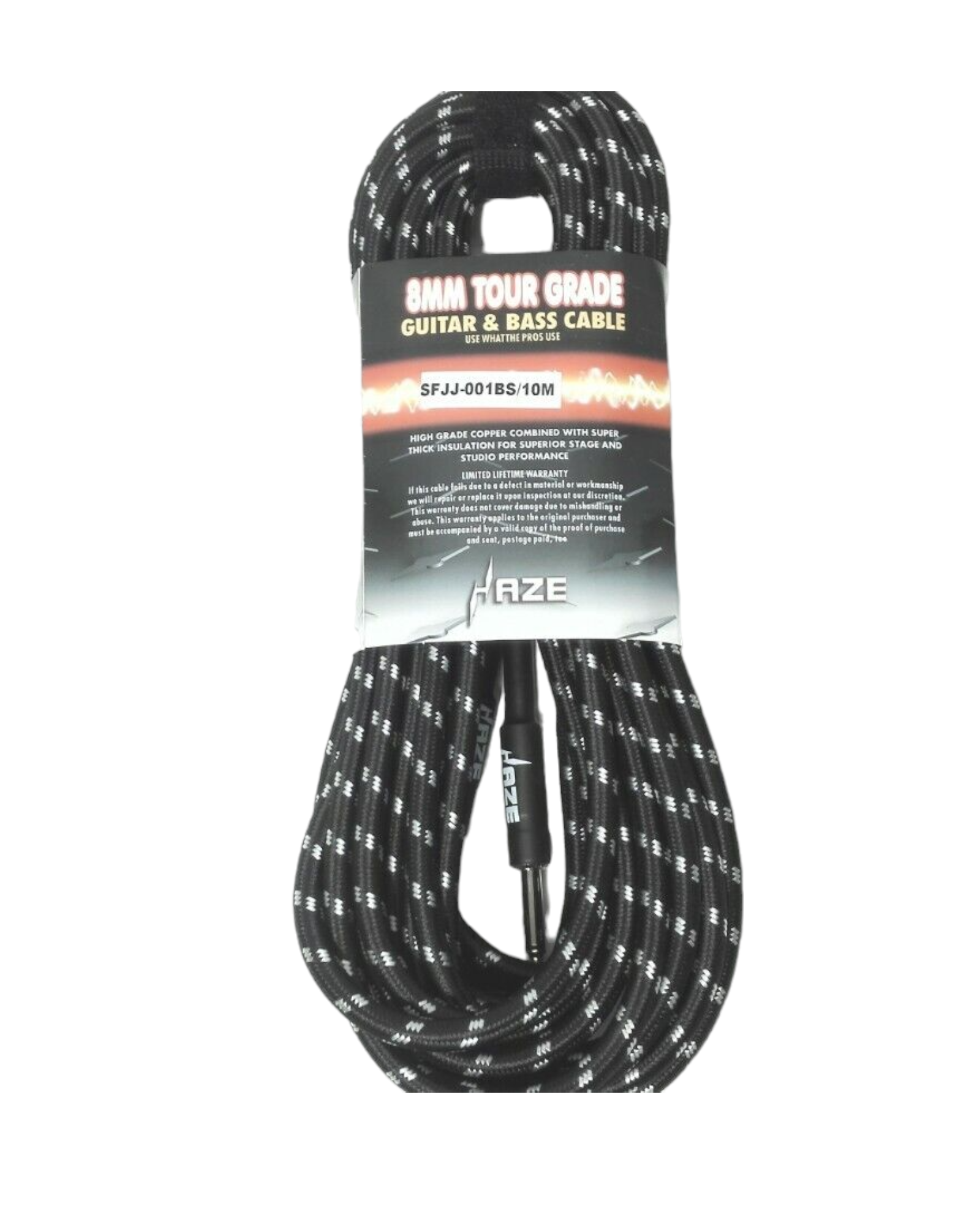 Haze Tour Grade Braided Tweed Guitar/Instrument Cable/Lead,3m,6m,10m,15m Black+Silver SFJJ-001