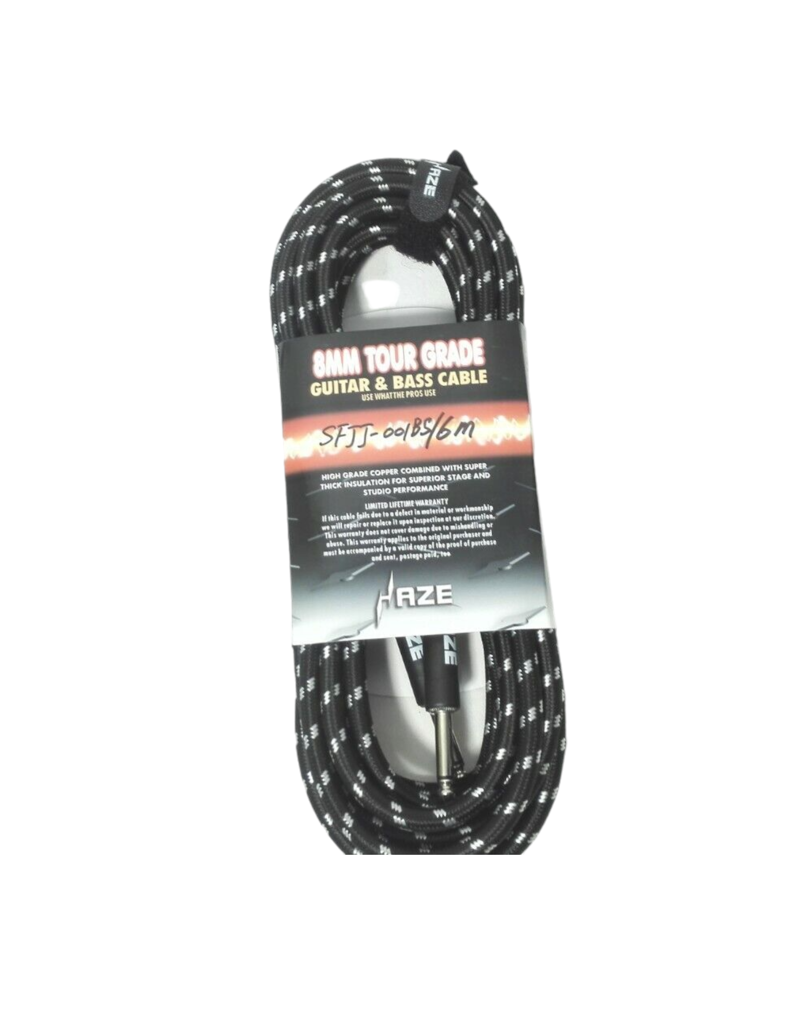 Haze Tour Grade Braided Tweed Guitar/Instrument Cable/Lead,3m,6m,10m,15m Black+Silver SFJJ-001