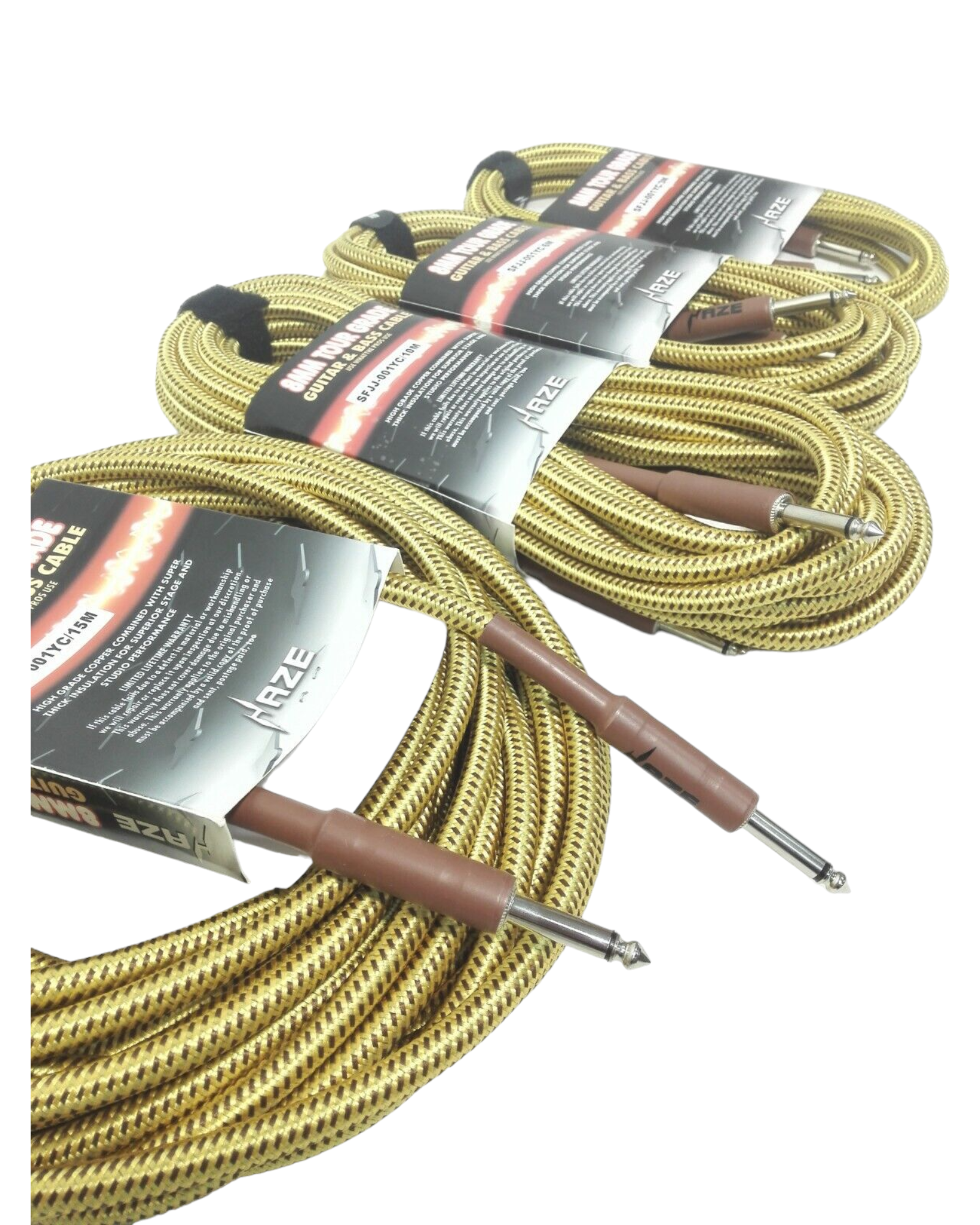 Haze Tour Grade Braided Tweed Guitar/Instrument Cable/Lead,3m,6m,10m,15m Yellow+Brown SFJJ-001