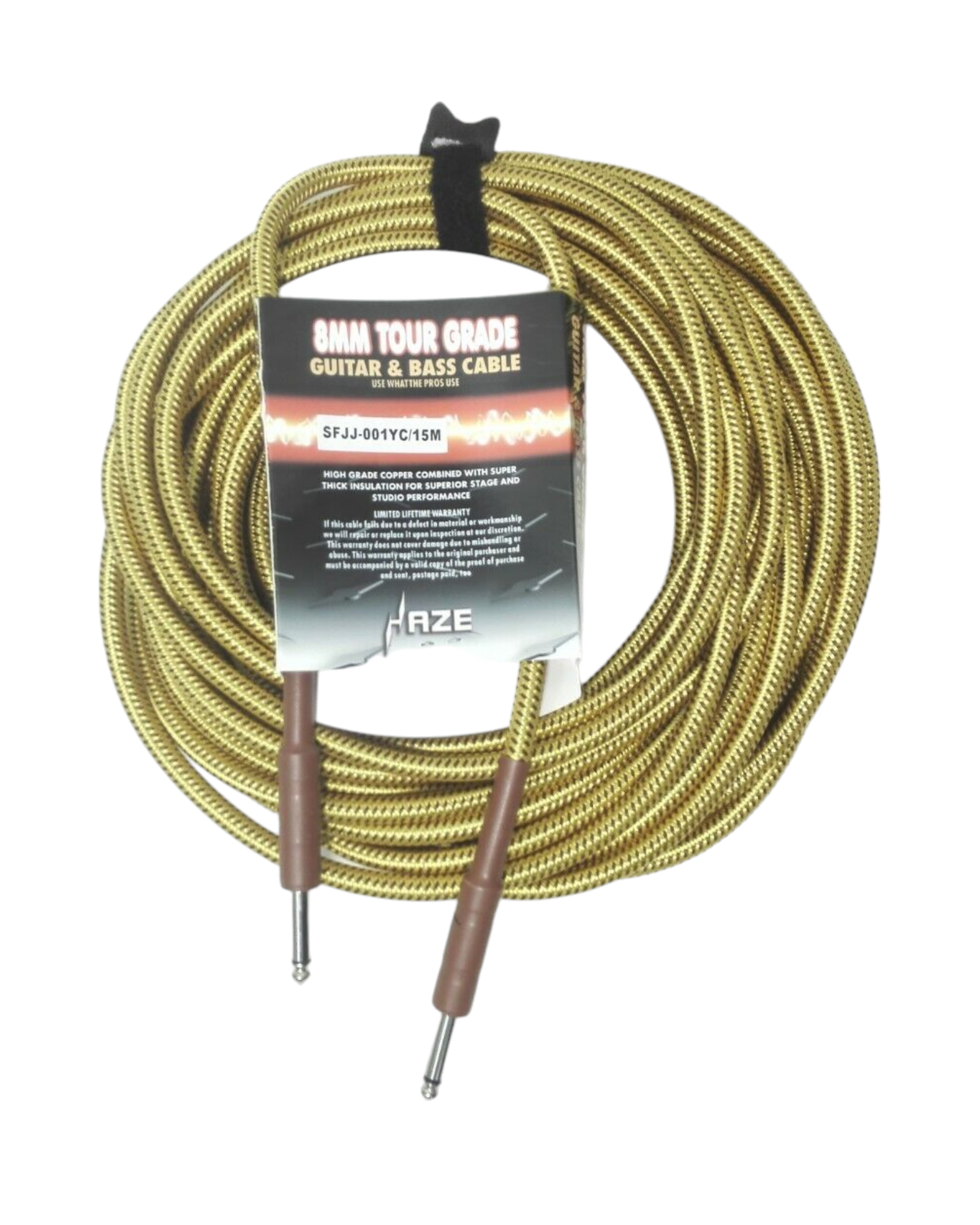 Haze Tour Grade Braided Tweed Guitar/Instrument Cable/Lead,3m,6m,10m,15m Yellow+Brown SFJJ-001