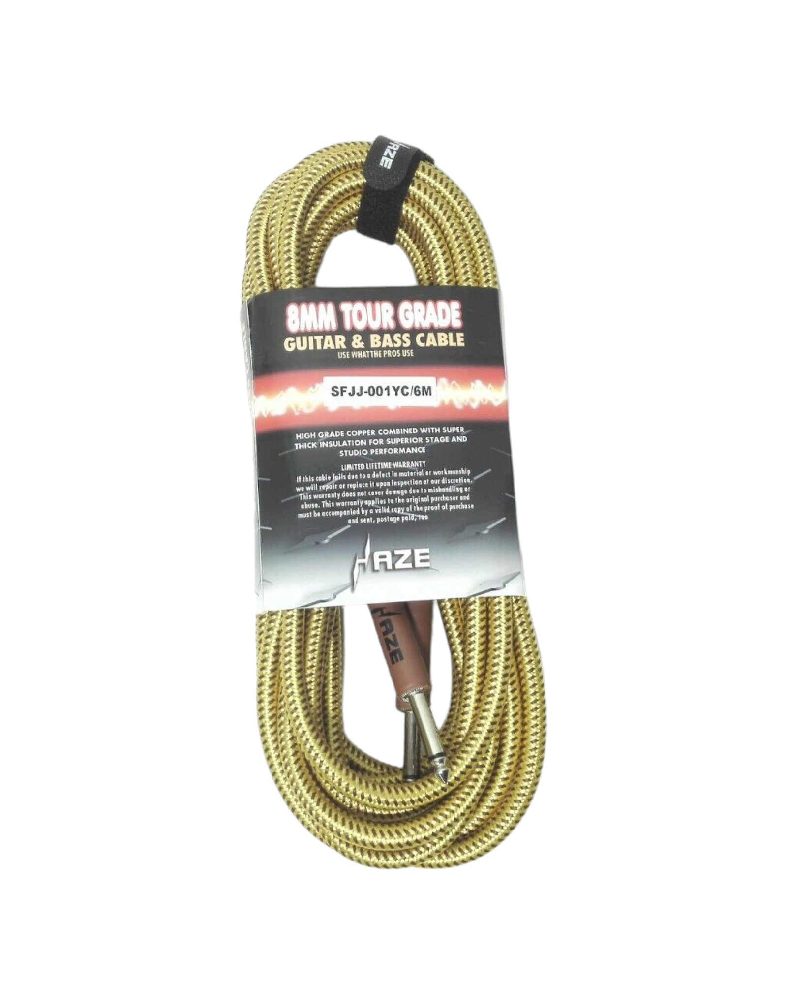 Haze Tour Grade Braided Tweed Guitar/Instrument Cable/Lead,3m,6m,10m,15m Yellow+Brown SFJJ-001