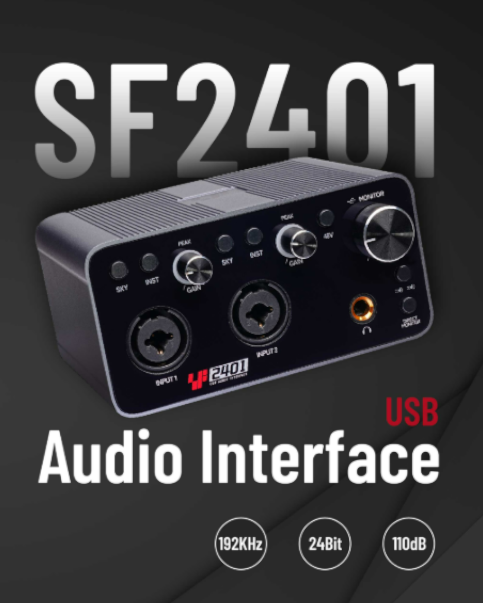 Simplefly Digital Dual-Channel 24bit/192kHz AD/DA Converter USB-C Audio Interface w/ 48V Phantom Power Supply & Pre-Amp -  SF2401