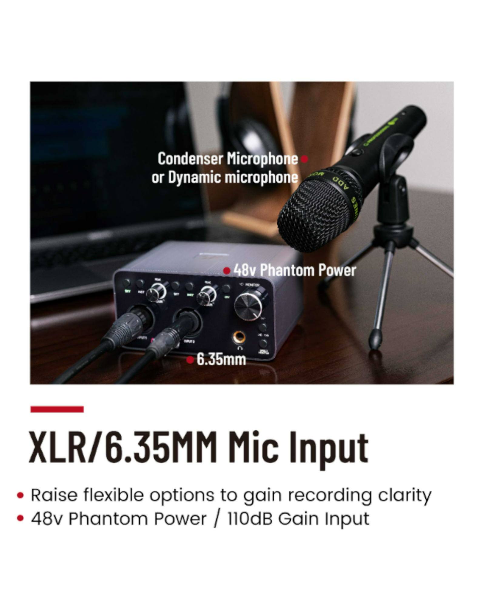 Simplefly Digital Dual-Channel 24bit/192kHz AD/DA Converter USB-C Audio Interface w/ 48V Phantom Power Supply & Pre-Amp -  SF2401