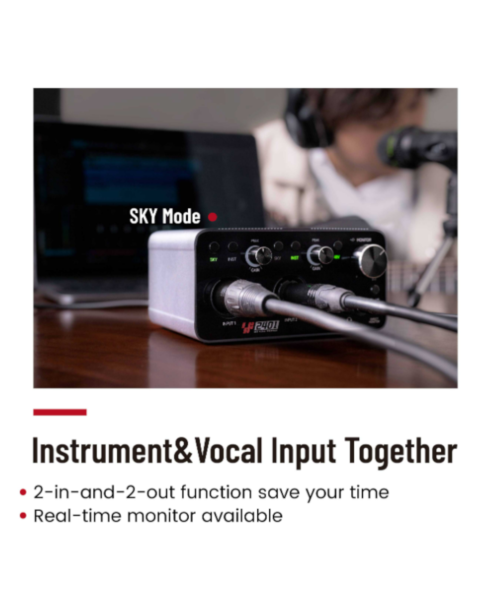 Simplefly Digital Dual-Channel 24bit/192kHz AD/DA Converter USB-C Audio Interface w/ 48V Phantom Power Supply & Pre-Amp -  SF2401