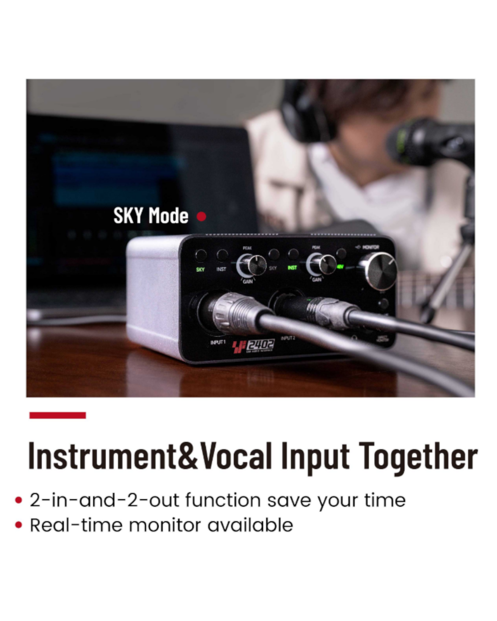 Simplefly Digital Dual-Channel 24bit/192kHz AD/DA Converter 4K HDMI USB-C Audio-Video Interface w/ 48V Phantom Power Supply & Pre-Amp -  SF2402