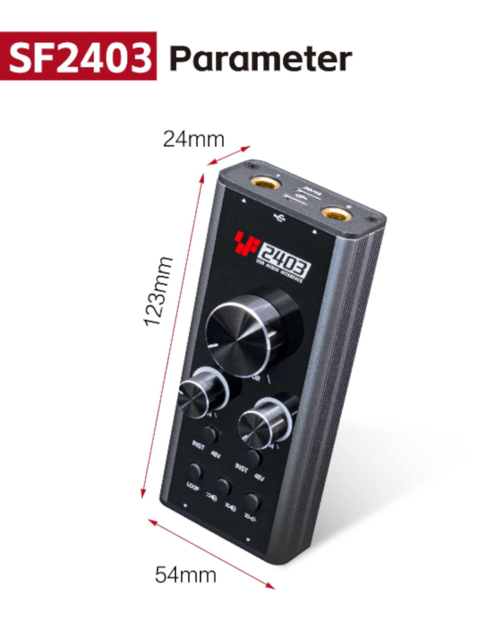 Simplefly Analog Dual-Channel 24bit/192kHz AD/DA Converter USB-C Audio Interface w/ 48V Phantom Power Supply & Loopback Function - SF2403