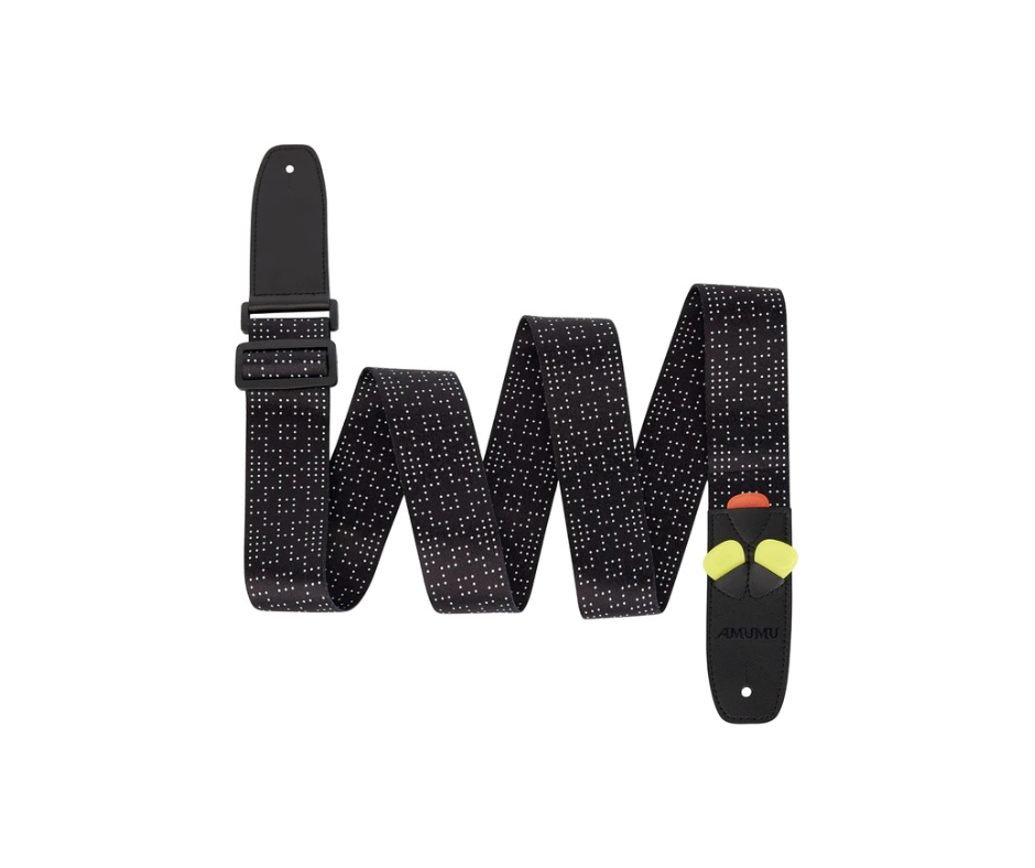 Amumu PC12PBK White Dots Guitar Strap Black Polyester Cotton
