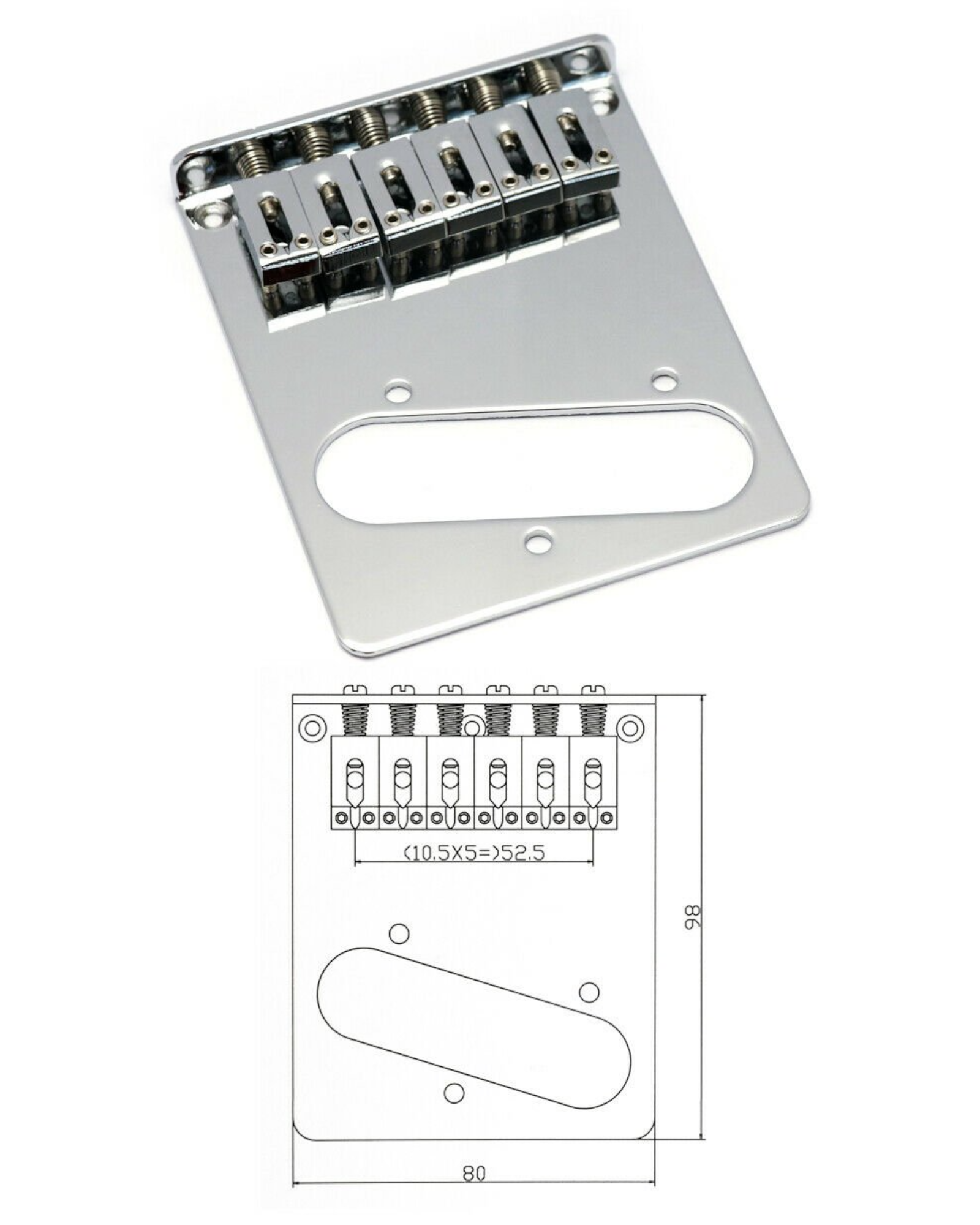 YBTL03 Chrome Telecaster Electric Guitar Bridge, Thru, Body+Screws, Wrench