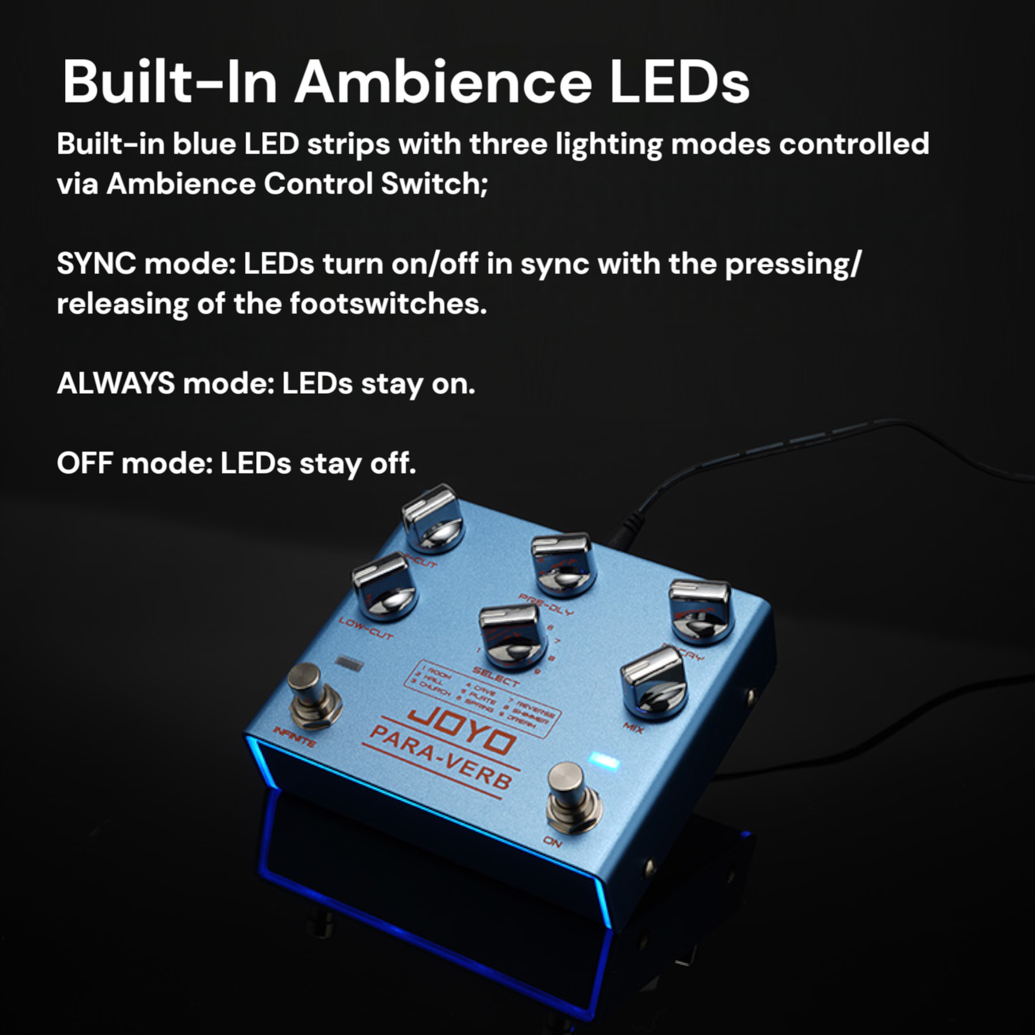 Joyo R31 PARA-VERB Multifunctional Stereo Reverb Guitar Effects Pedal w/ Ambient Lighting