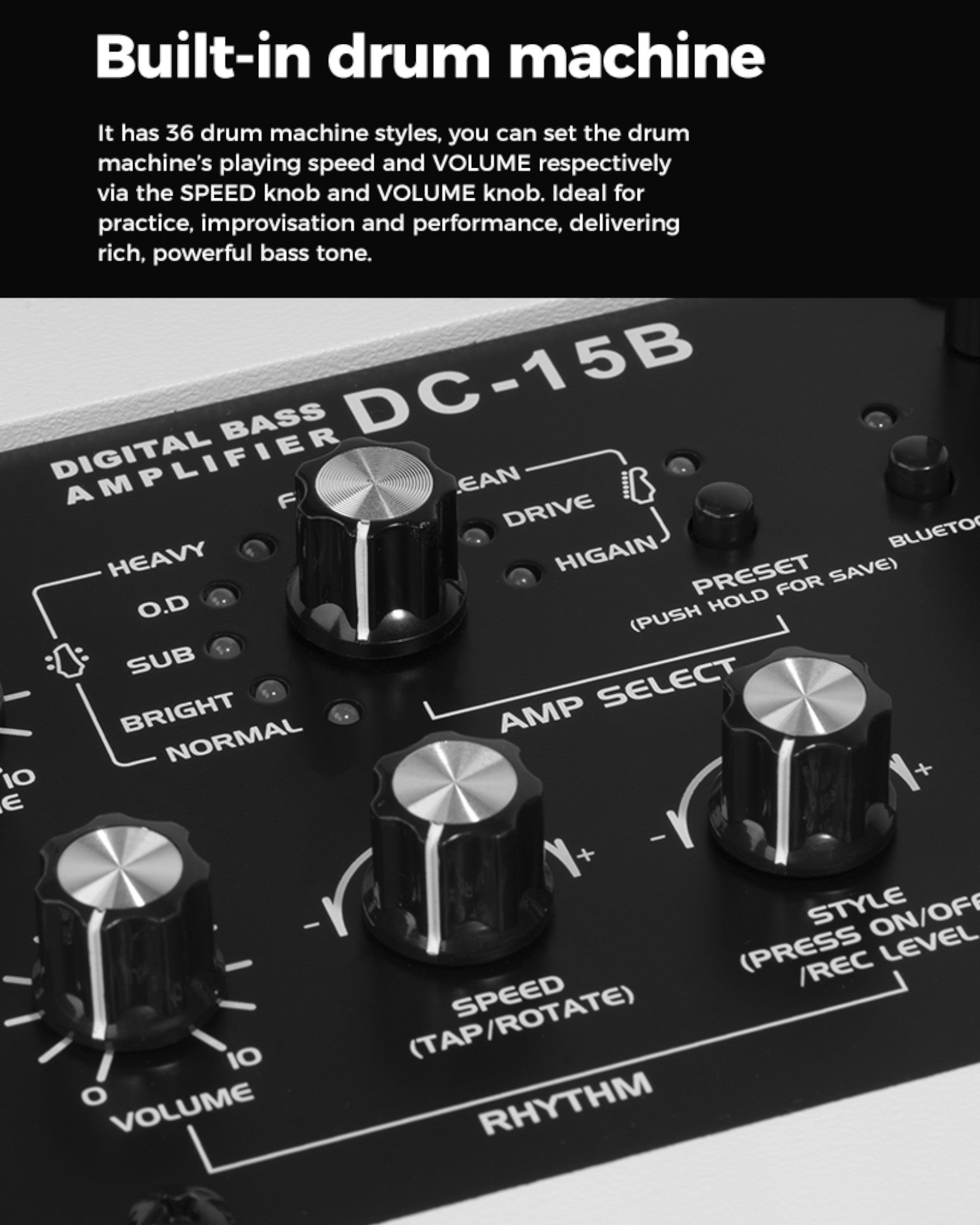 Joyo 15W Portable Digital Amp for Bass Guitar w/ Built-In Effects & Drum Machine - DC15B