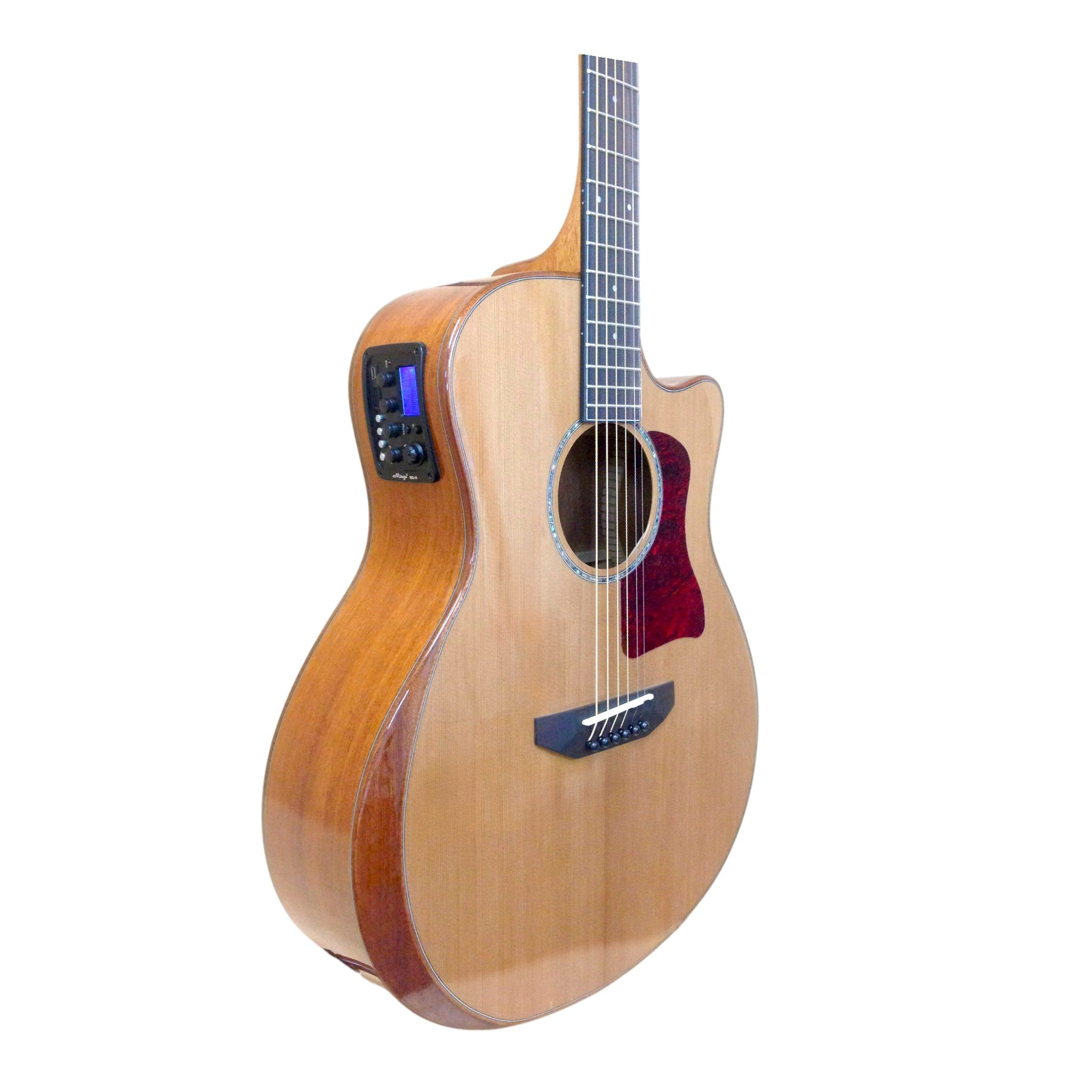 Caraya A2016CEQARCEDAR Solid Cedar Built-In Pickup/Tuner Beveled Armrest Acoustic Guitar - Natural