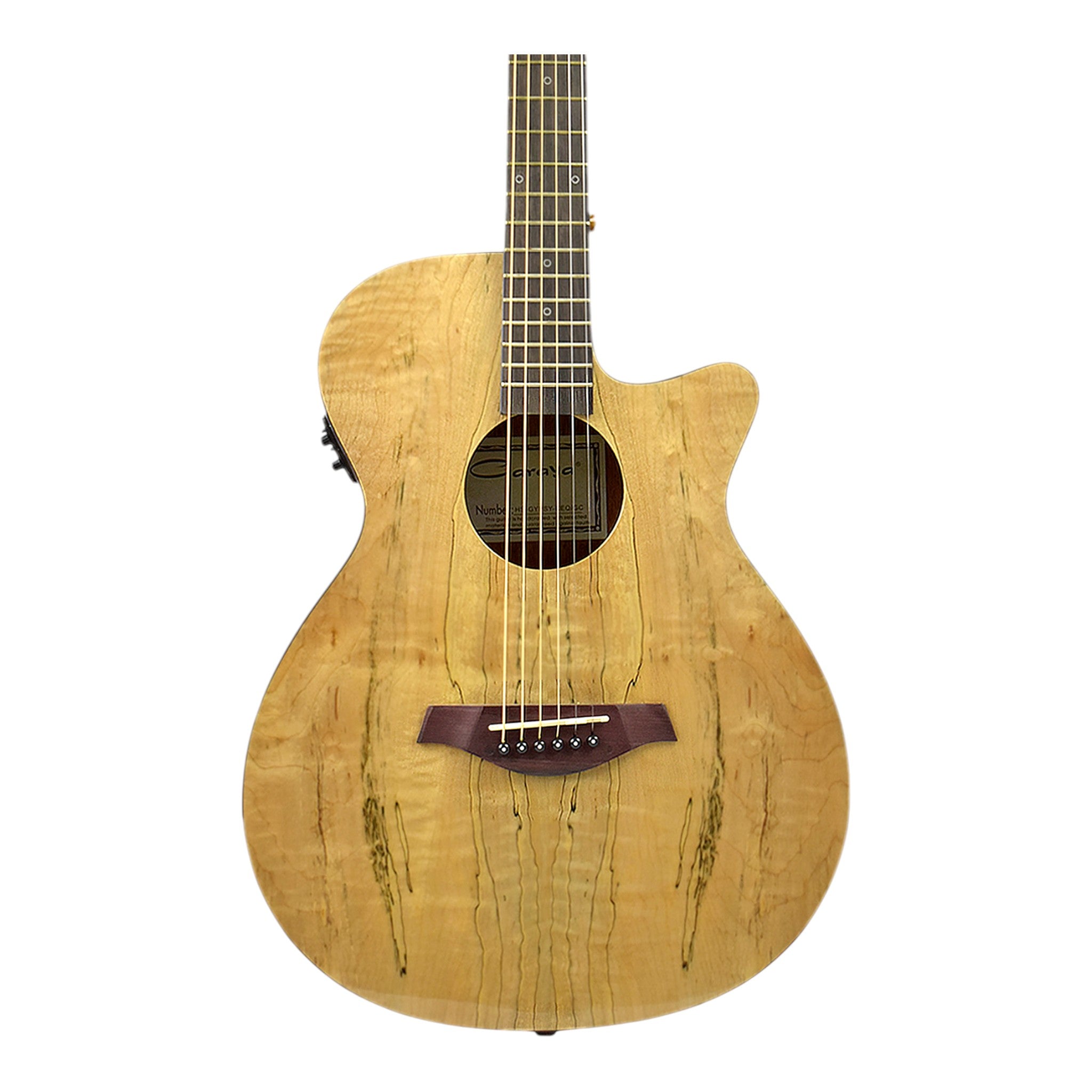 Caraya HSGYPSYCEQGC Spalted Spruce Built-In Pickups/Tuner OM Cutaway Acoustic Guitar - Natural