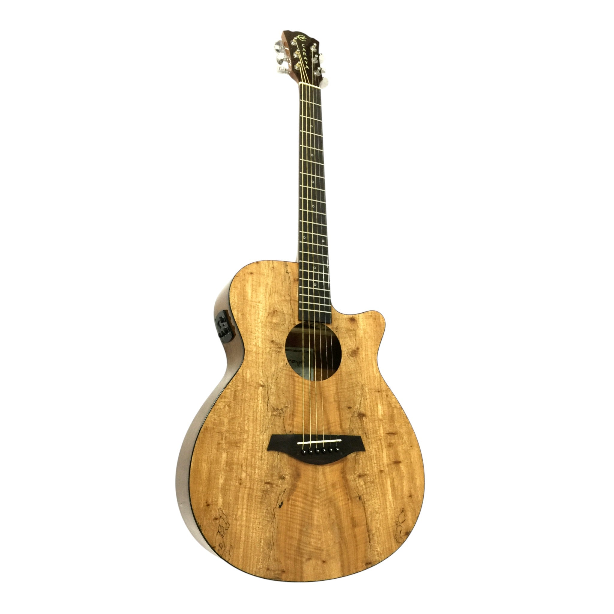 Caraya HSGYPSYCEQGC Spalted Spruce Built-In Pickups/Tuner OM Cutaway Acoustic Guitar - Natural