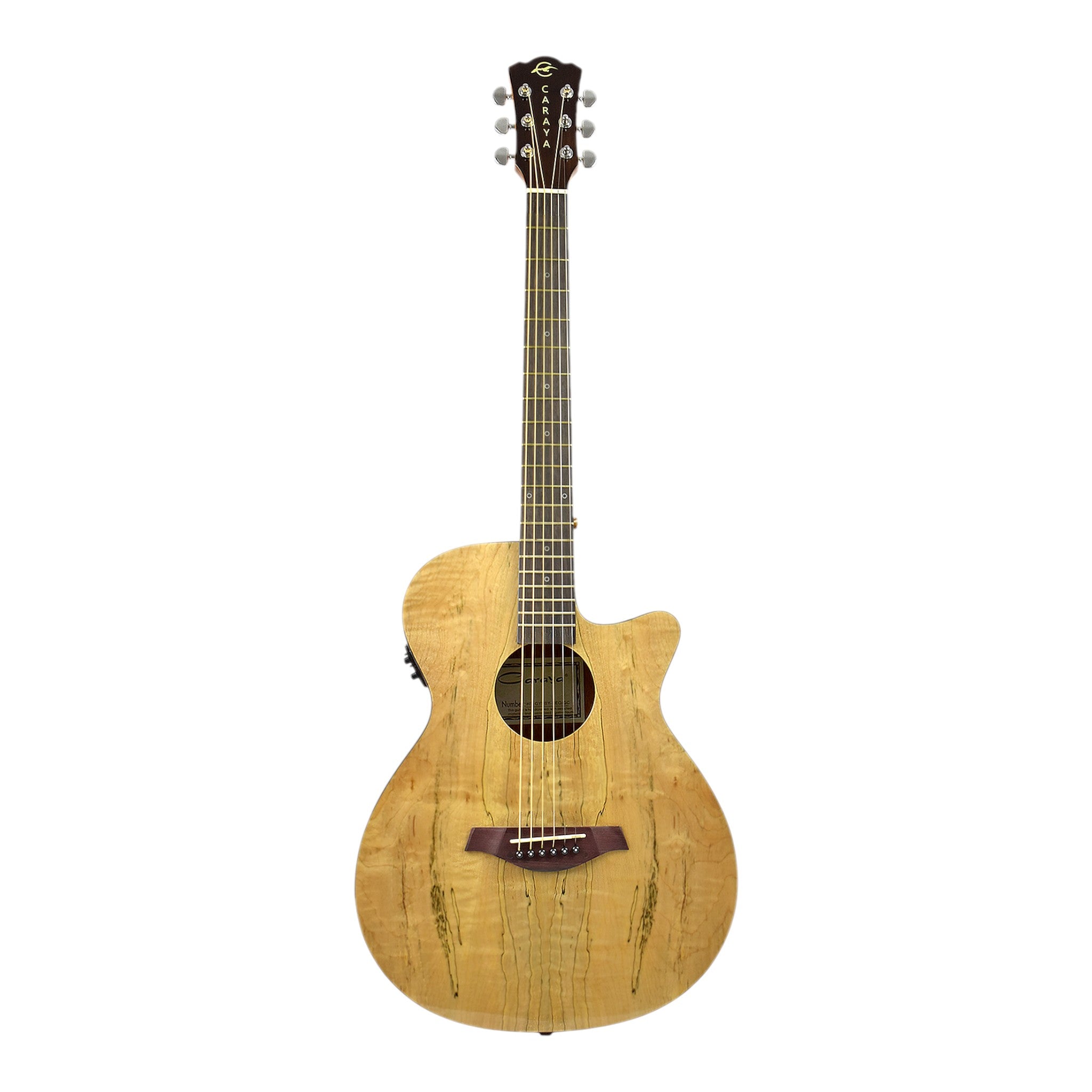 Caraya HSGYPSYCEQGC Spalted Spruce Built-In Pickups/Tuner OM Cutaway Acoustic Guitar - Natural