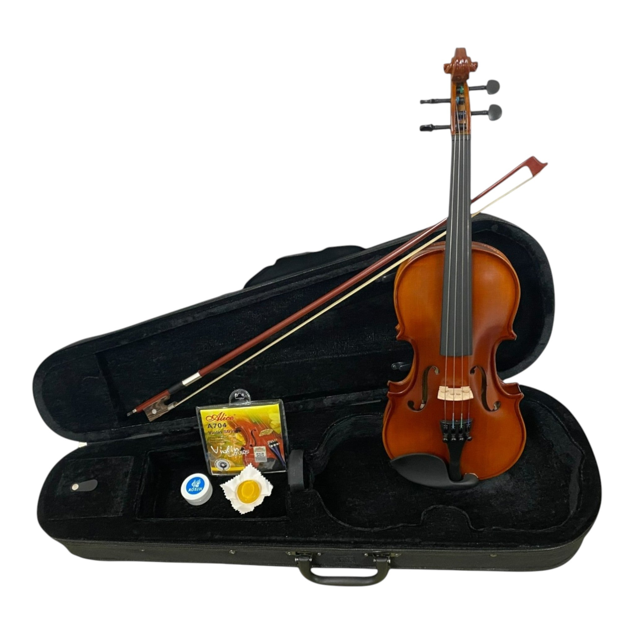 Caraya MV001VT Solid Spruce Top 4/4 3/4 1/2 Size Violin Outfit in Vintage Polish w/ Foam Case, Bow, and Rosin