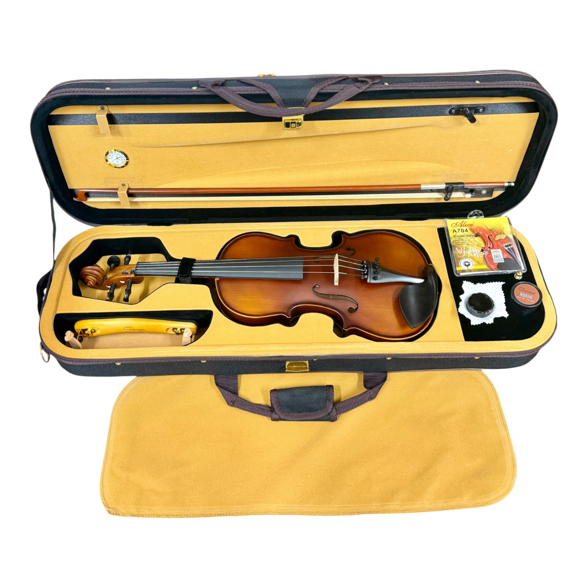 Caraya MV011 4/4 to 1/4 Violin Outfit in Natural Vintage w/ Foam Case, Shoulder Rest, Bow, and Rosin