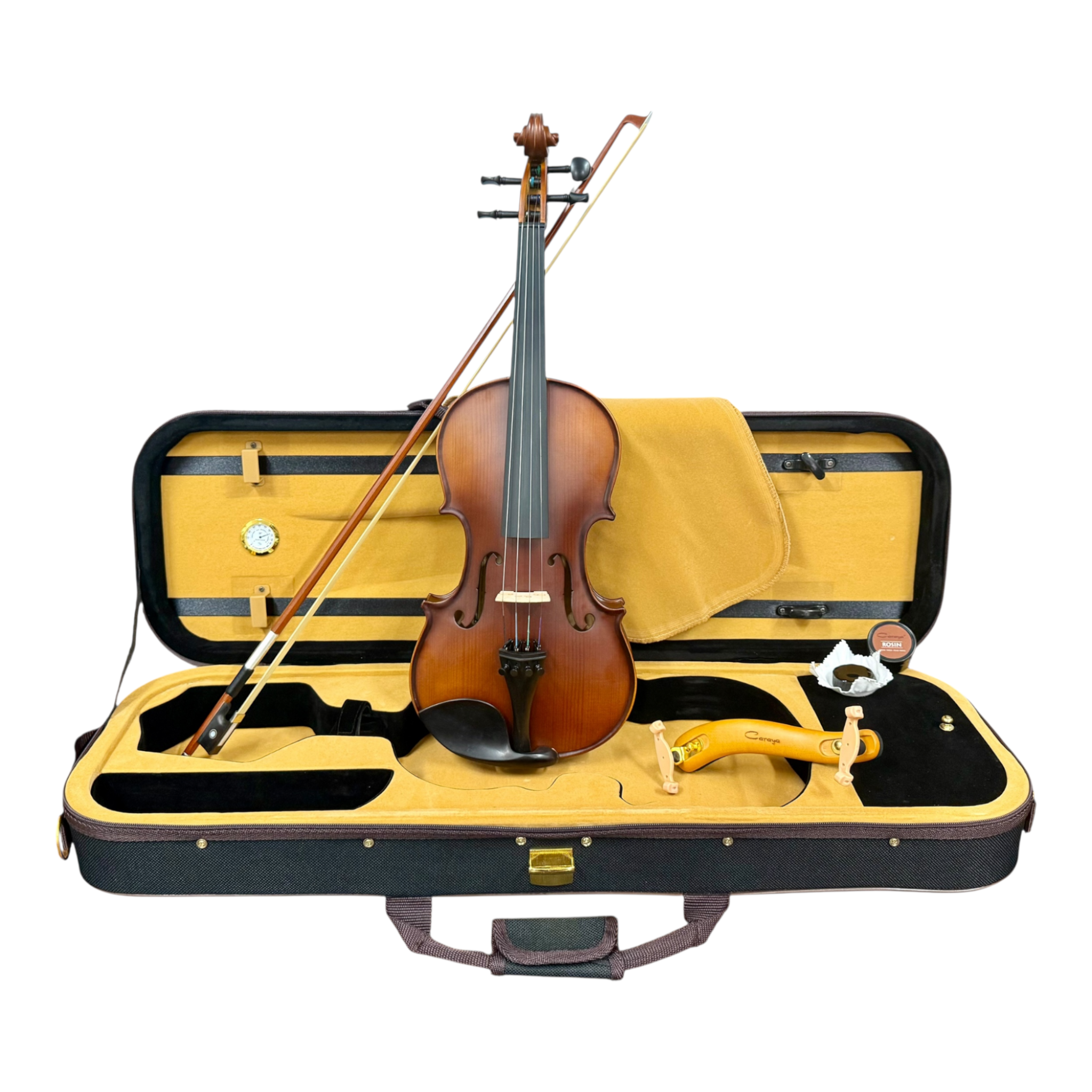 Caraya MV011 4/4 to 1/4 Violin Outfit in Natural Vintage w/ Foam Case, Shoulder Rest, Bow, and Rosin