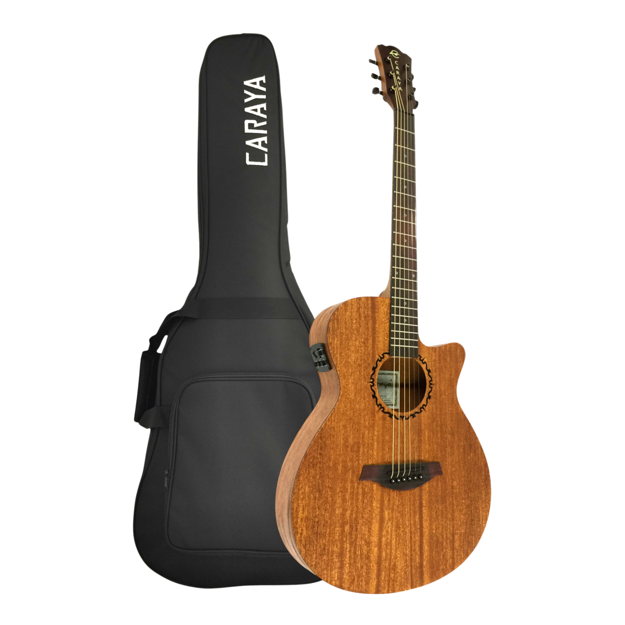Caraya SAFAIR40CEQ 40" Traveler Thin Body Built-In Pickups/Tuner Acoustic Guitar - Natural with Accessories and 10W Amp. (Optional)