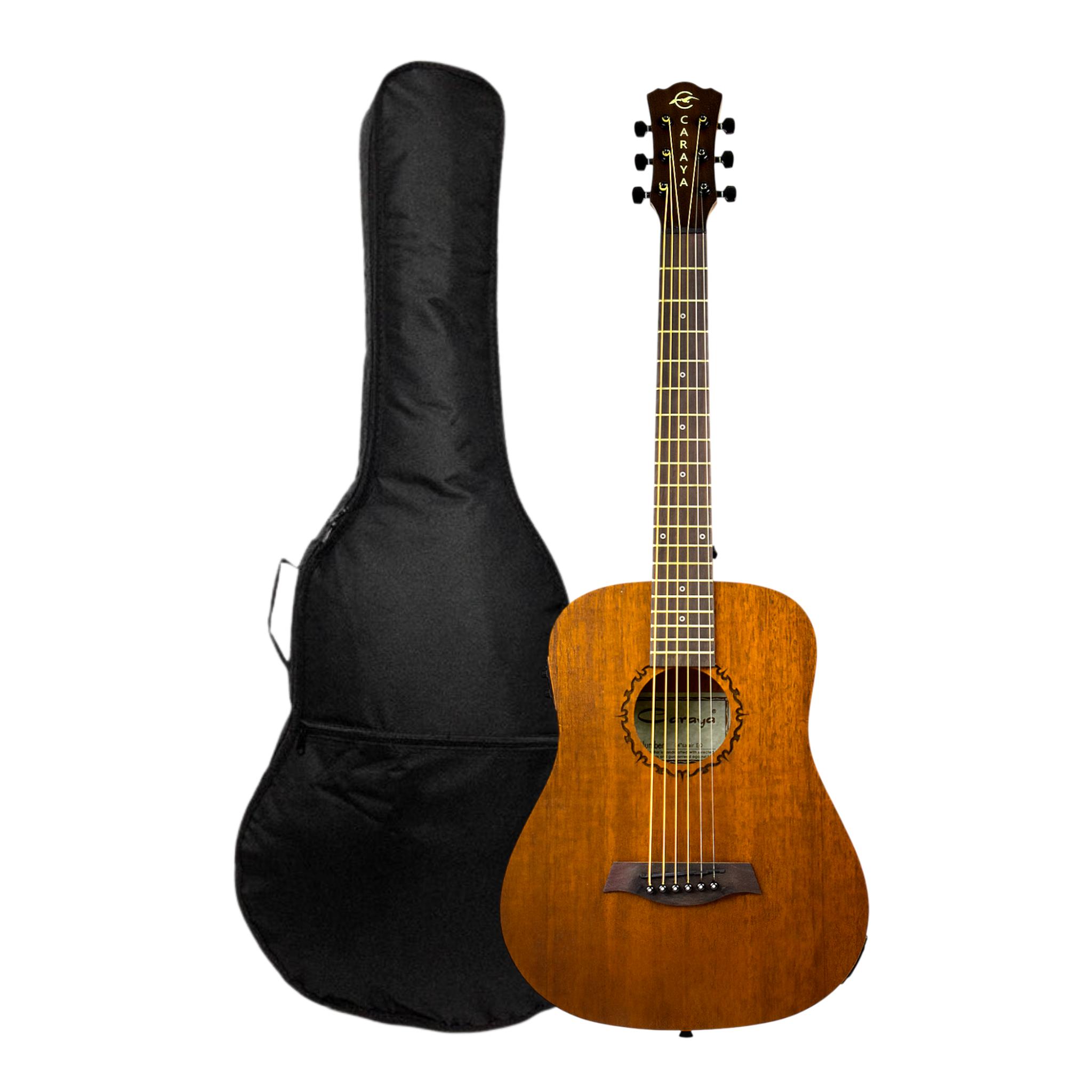 Caraya SAFAIR34EQ 34" All Mahogany Built-In Pickups/Tuner Acoustic Guitar - Natural with Accessories and 10W Amp. (Optional)