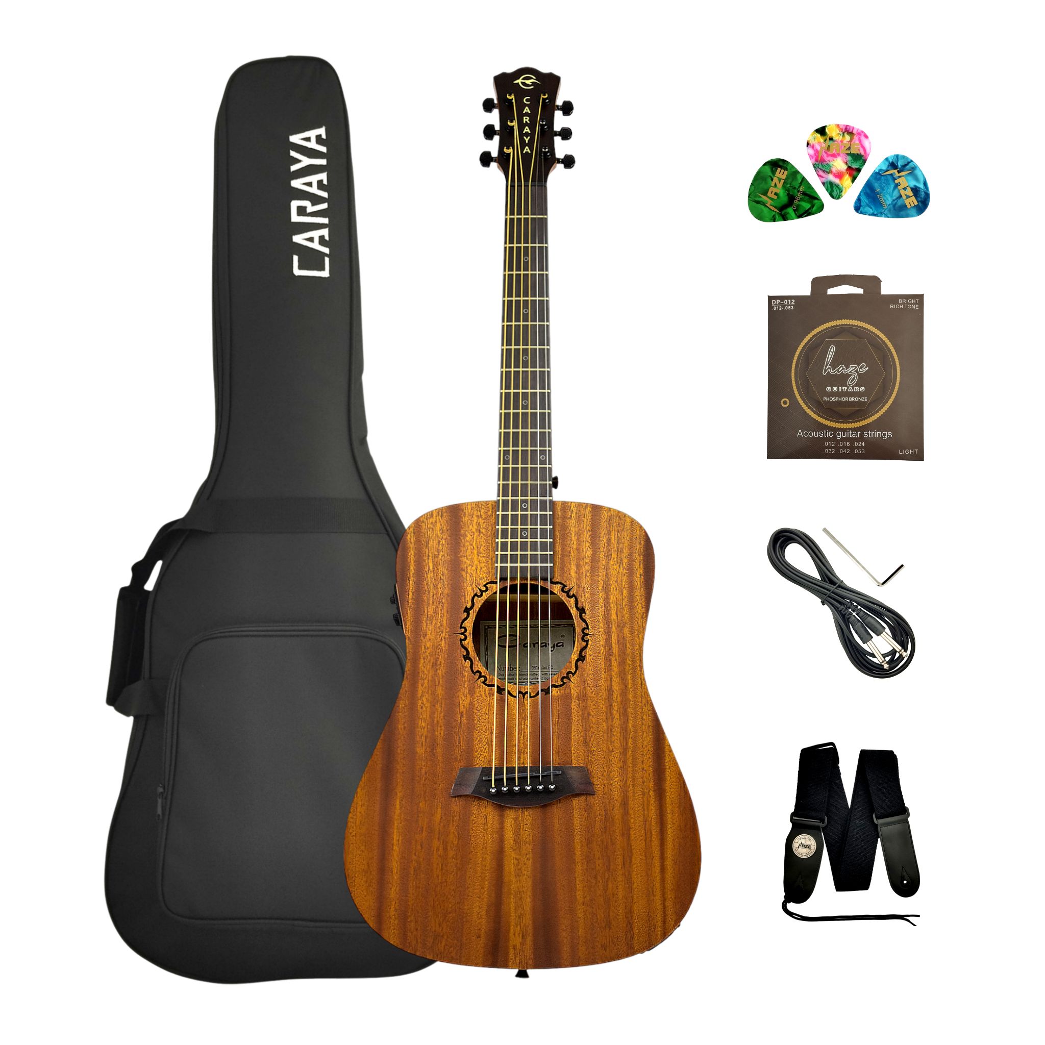 Caraya SAFAIR36EQ 36" Traveler Built-In Pickups/Tuner Acoustic Guitar - Natural  with Accessories and 10W Amp. (Optional)