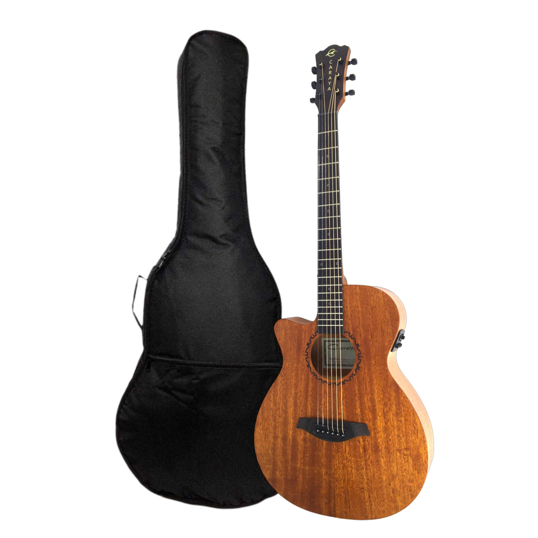 Caraya SAFAIR40CEQLH Left-Handed Thin-Body Built-In Pickups/Tuner Acoustic Guitar - Natural + 10W Amp. (Optional)