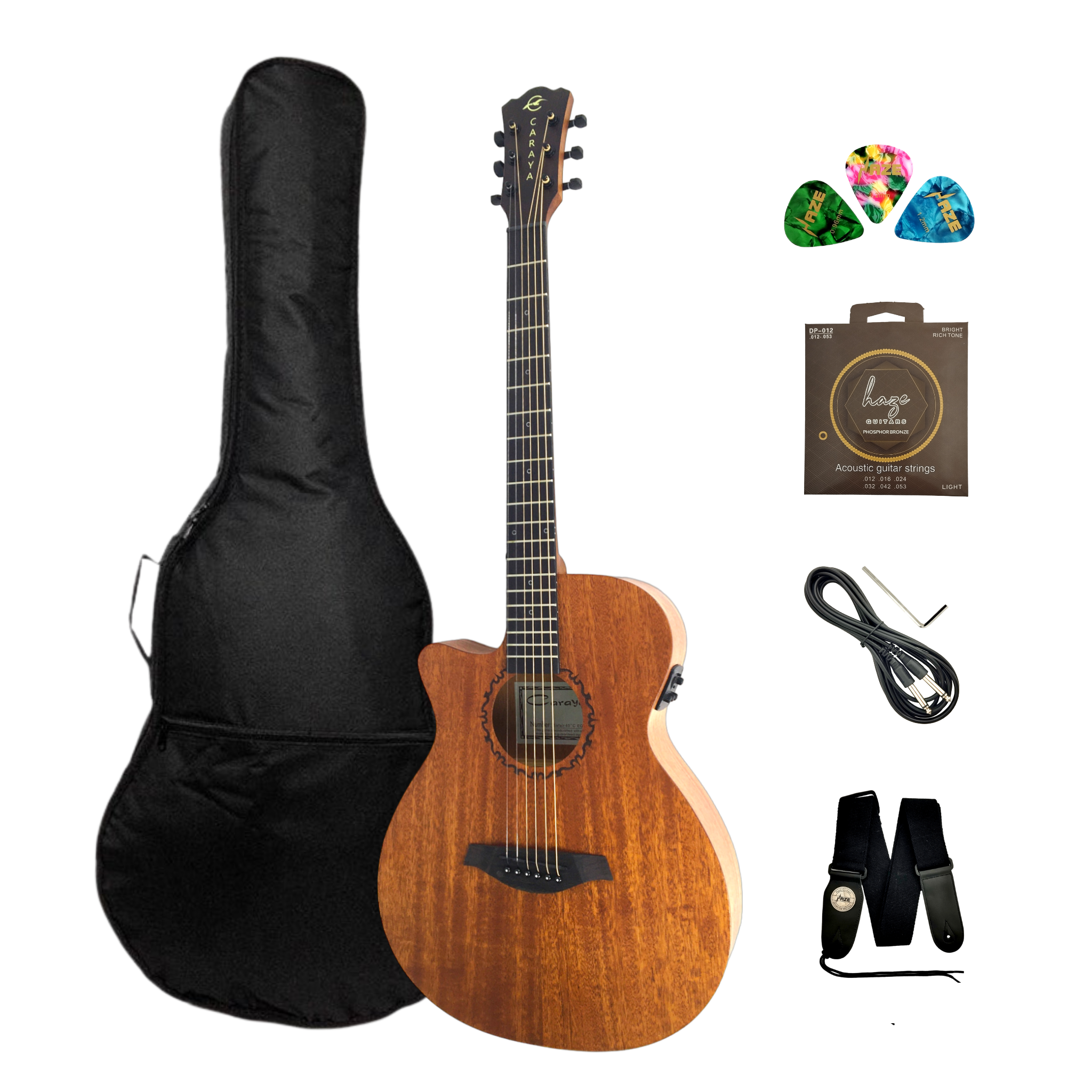 Caraya SAFAIR40CEQLH Left-Handed Thin-Body Built-In Pickups/Tuner Acoustic Guitar - Natural + 10W Amp. (Optional)