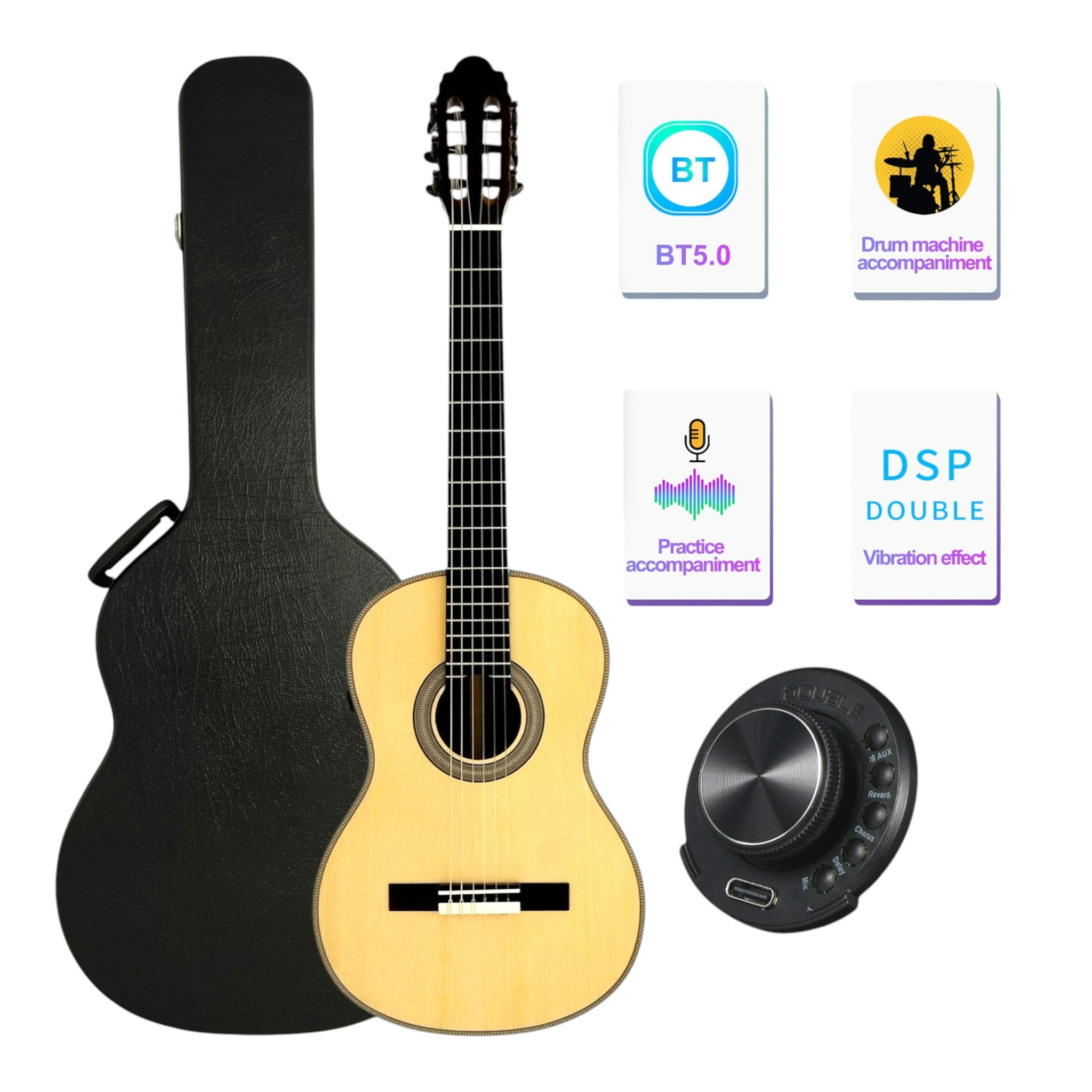 Caraya “Virtuoso” SCG952EQN Solid Engelman Classical Guitar w/ Double OS1 Vibration Pickups