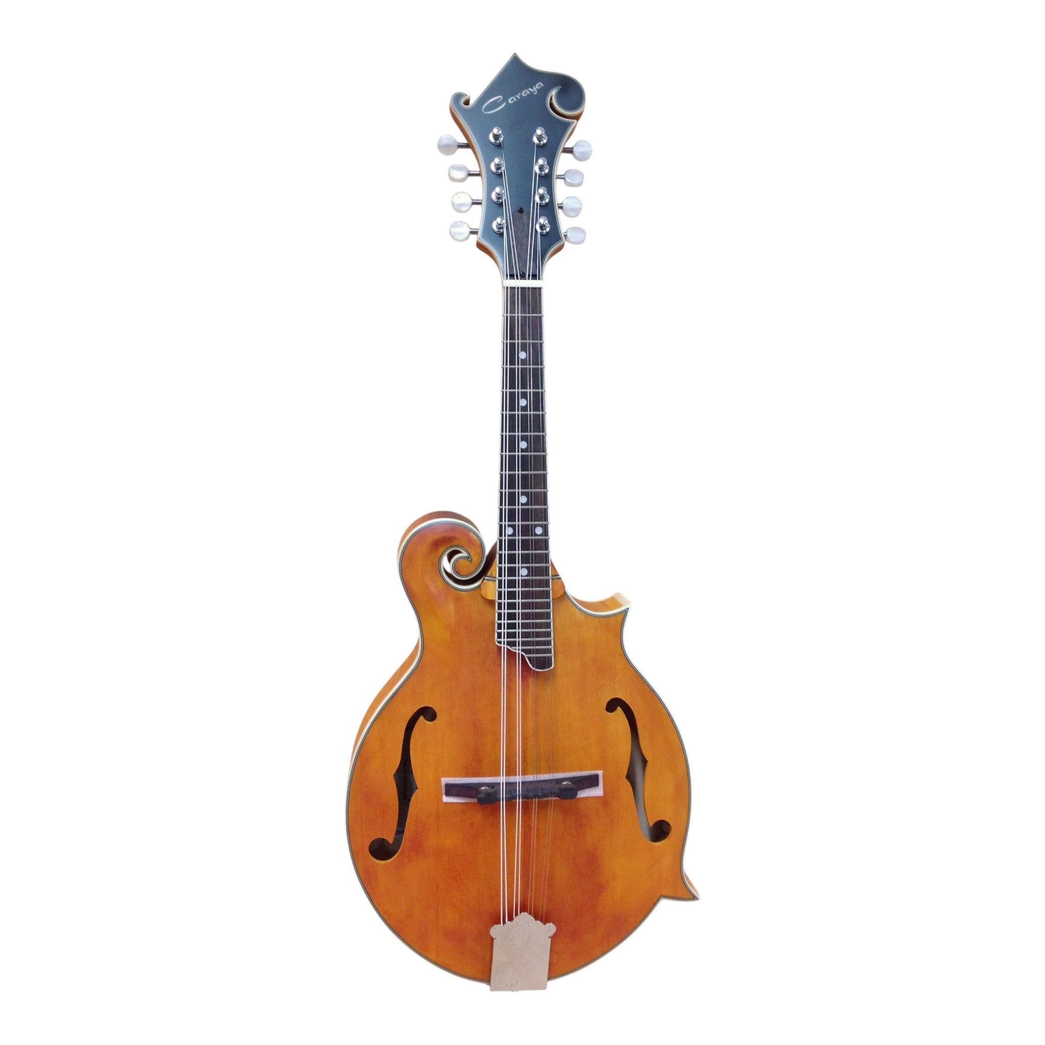 Caraya SMA938 Solid Spruce Top & Flamed Maple F-Style Mandolin in Natural Satin