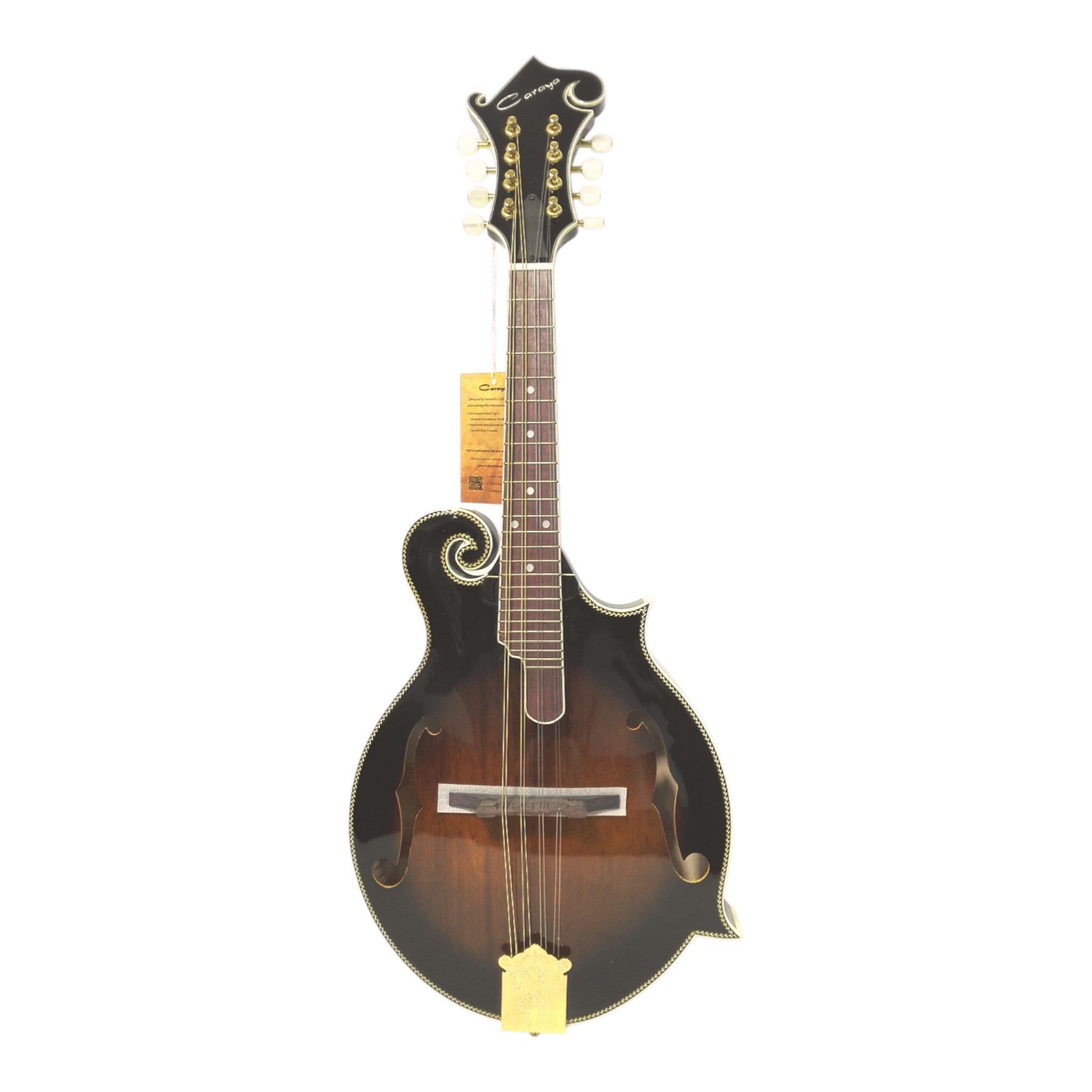 Caraya SMA958 Solid Spruce and Flamed Maple F-Style Mandolin in Dark Violin Sunburst