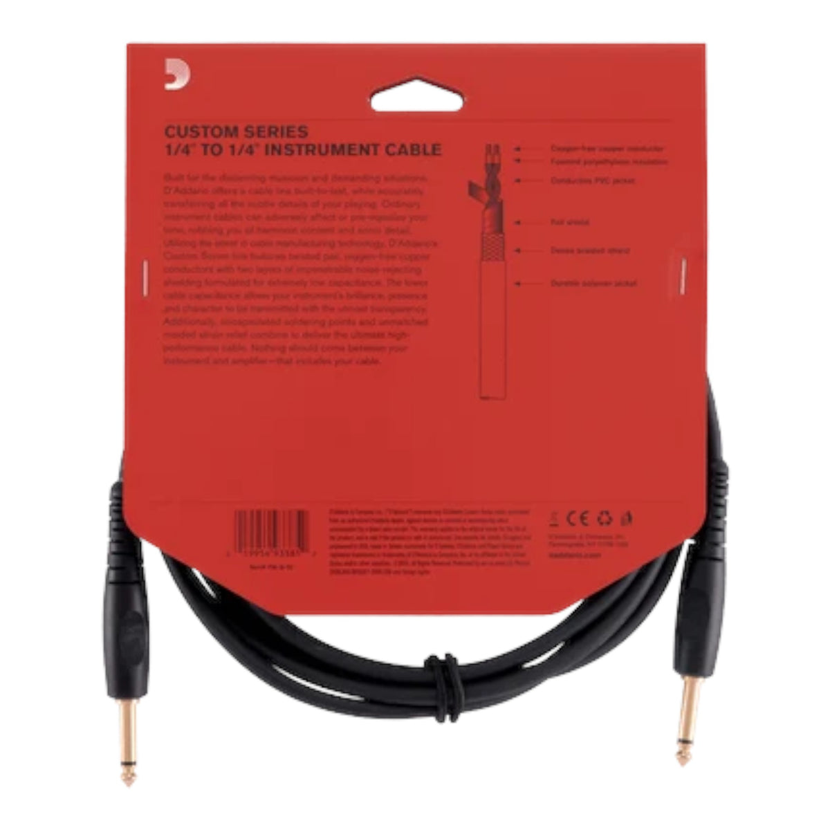 D'Addario Custom Series 1/4" Jack Instrument Cable - Straight-Straight
